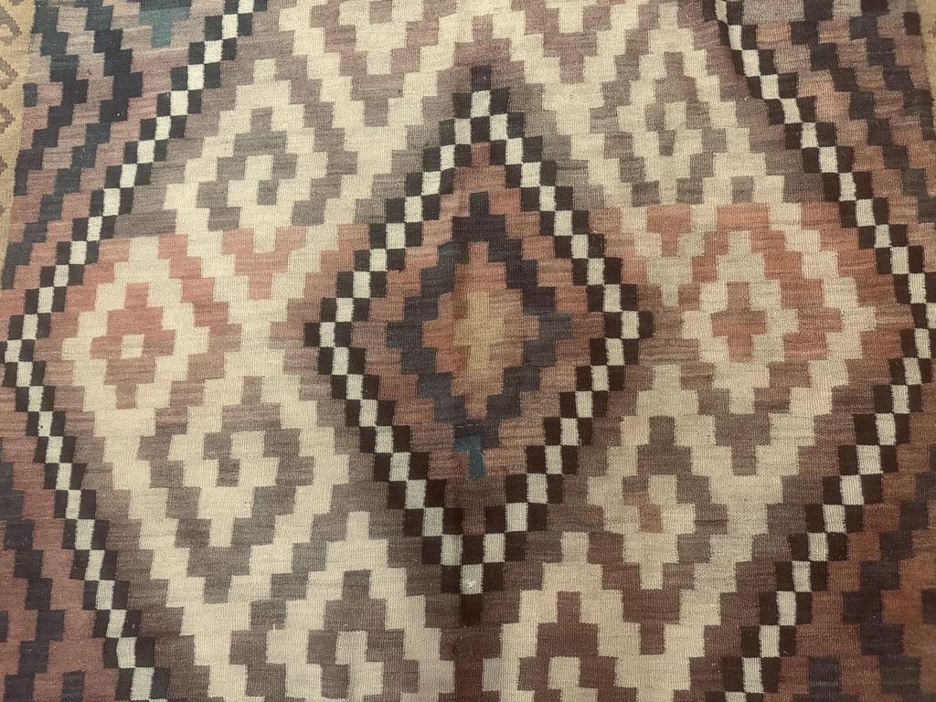 Antique Persian Tribal Kilim Rug 9x12, Zig Zag Pattern Kilim, Zarand Rug, Wool, Earth Tone Colors