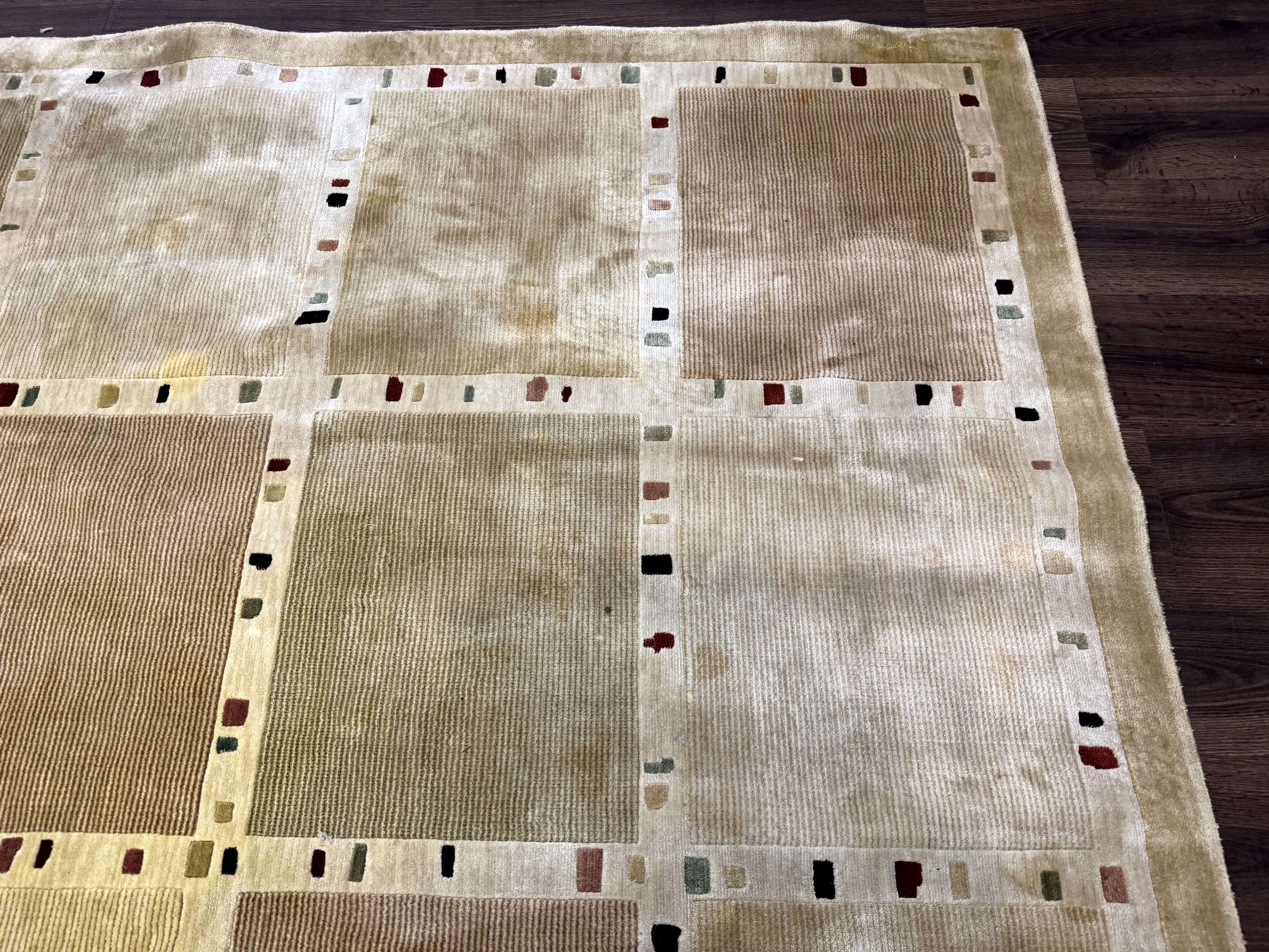 Large Wool Rug 10x13, Panel Design, Modern Contemporary Carpet