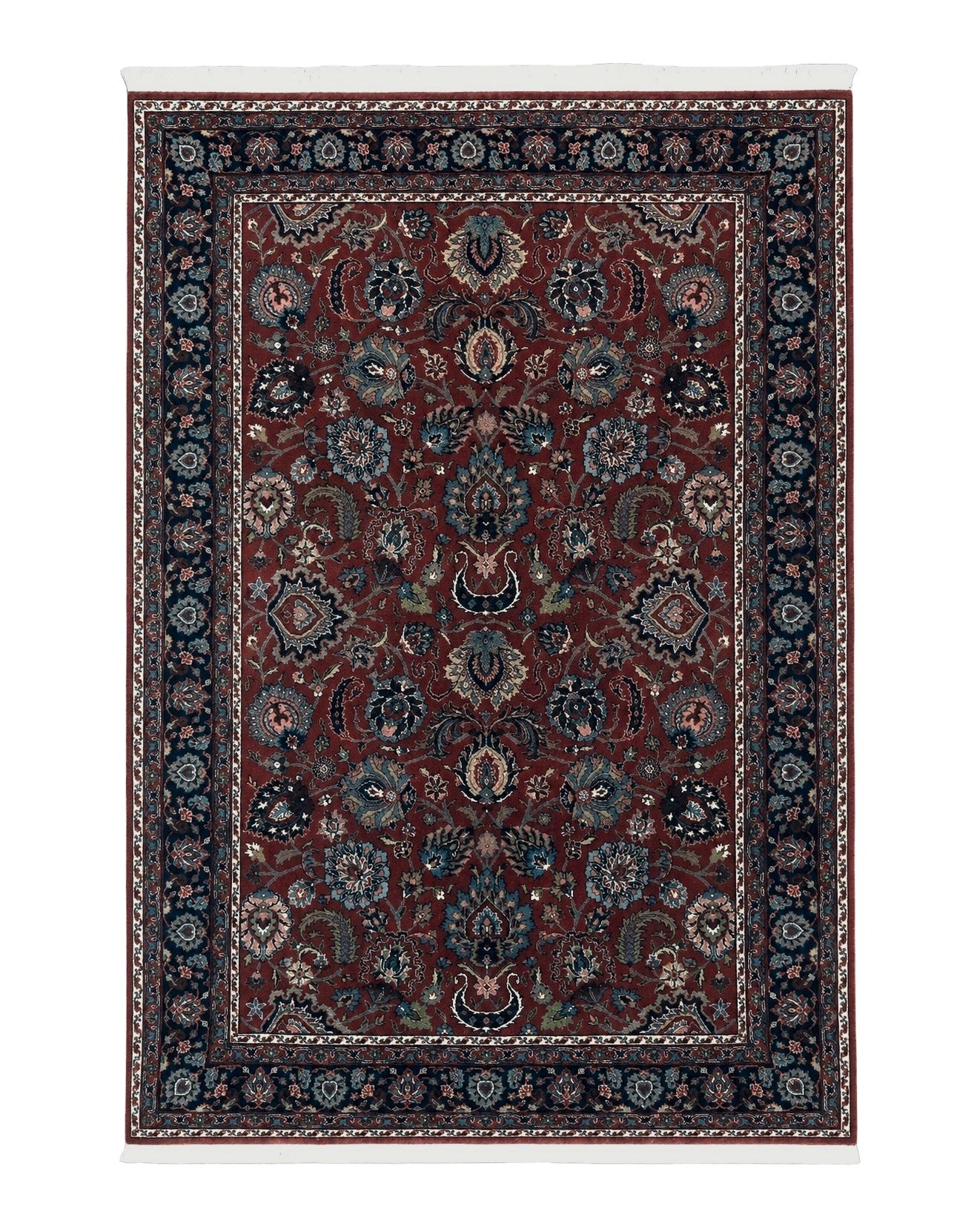 Indo Persian Rug 5x7, Vintage Traditional Floral Carpet, Burgundy and Navy Blue