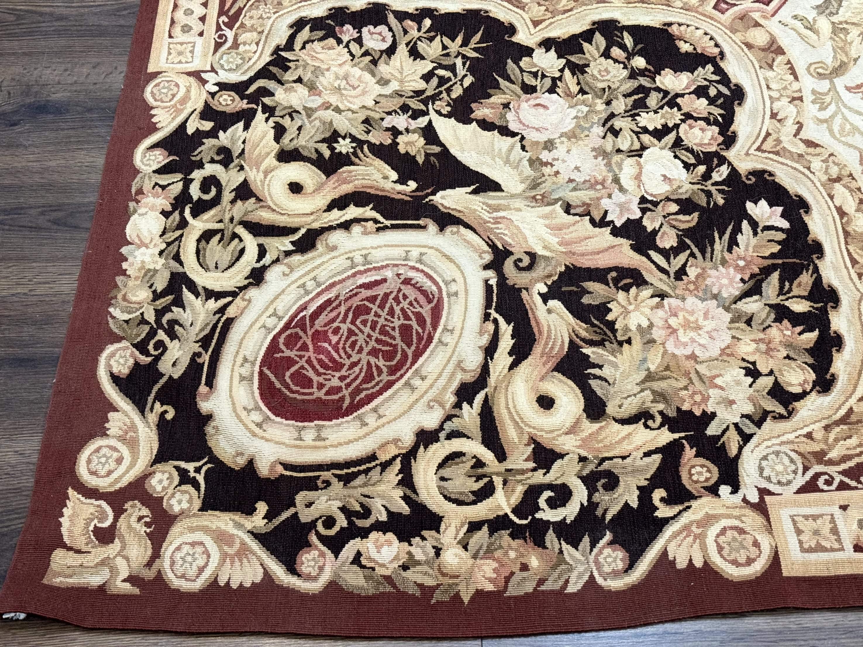 French Aubusson Rug 9x12 - European Design Flatweave Carpet