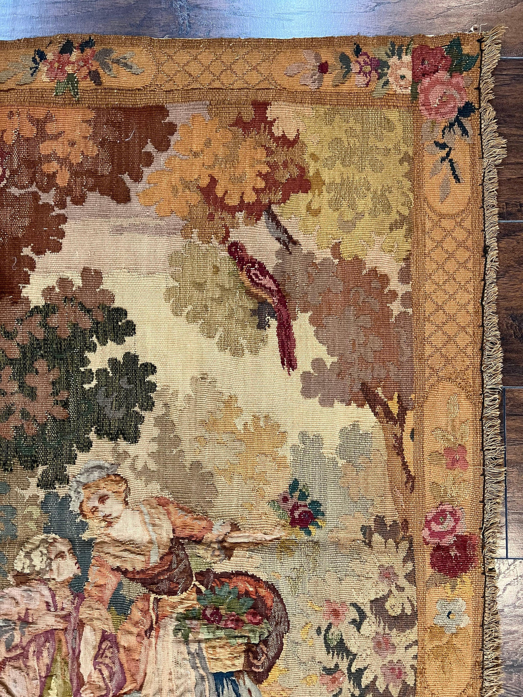 Antique Tapestry 3x4, European French Tapestry, Hand Loomed Victorian Tapestry, Vintage Wool Tapestry 3 x 4 ft