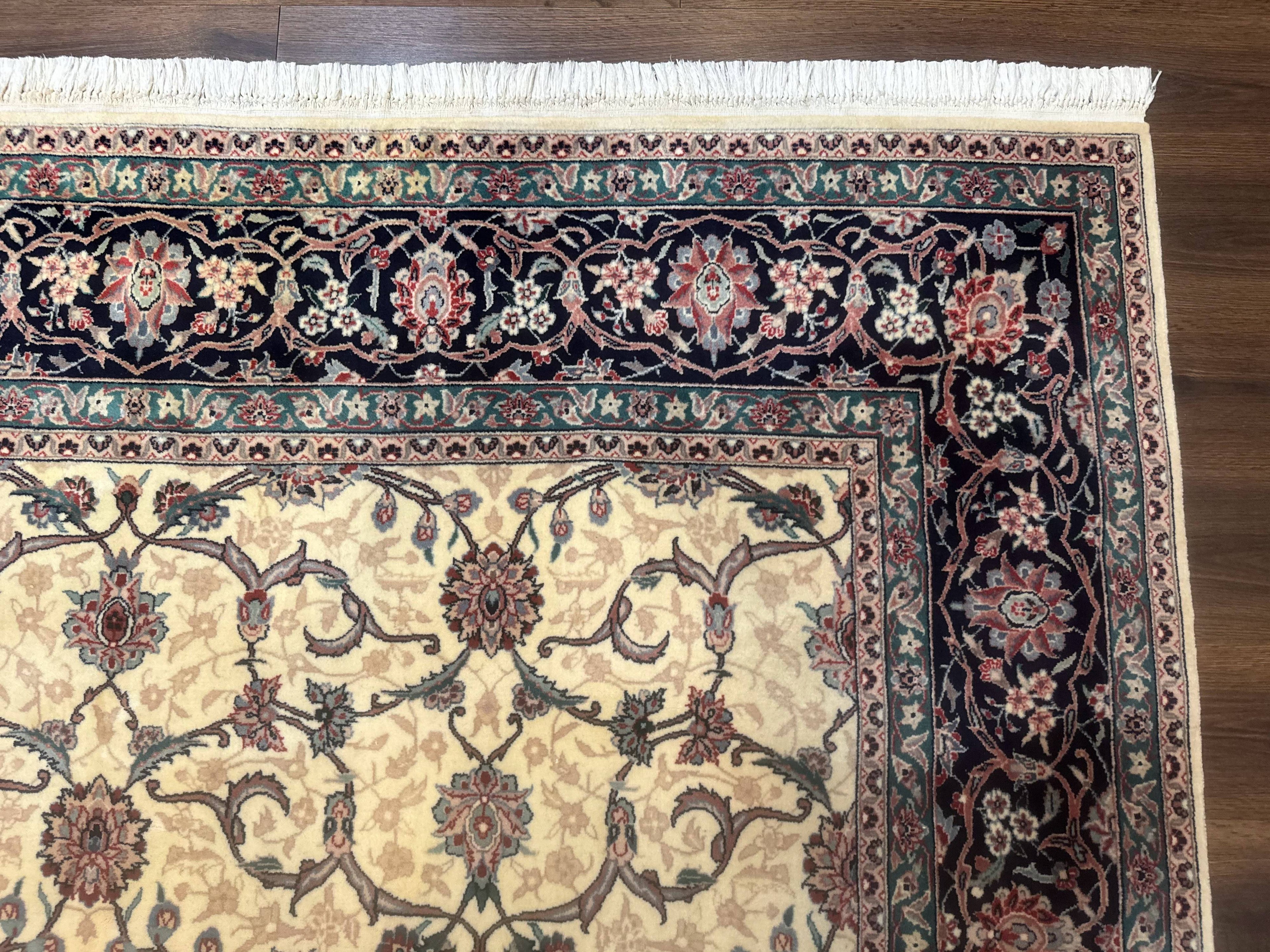 Sino Persian Rug 8x10, Allover Pattern, Beige and Midnight Blue, Wool Oriental Carpet