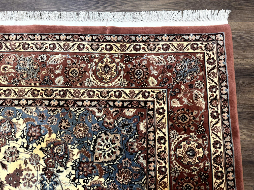 Persian Rug 8x10, Sino Persian Floral Medallion Carpet, Traditional Wool Area Rug, Cream and Brick Red, Fine 210 KPSI
