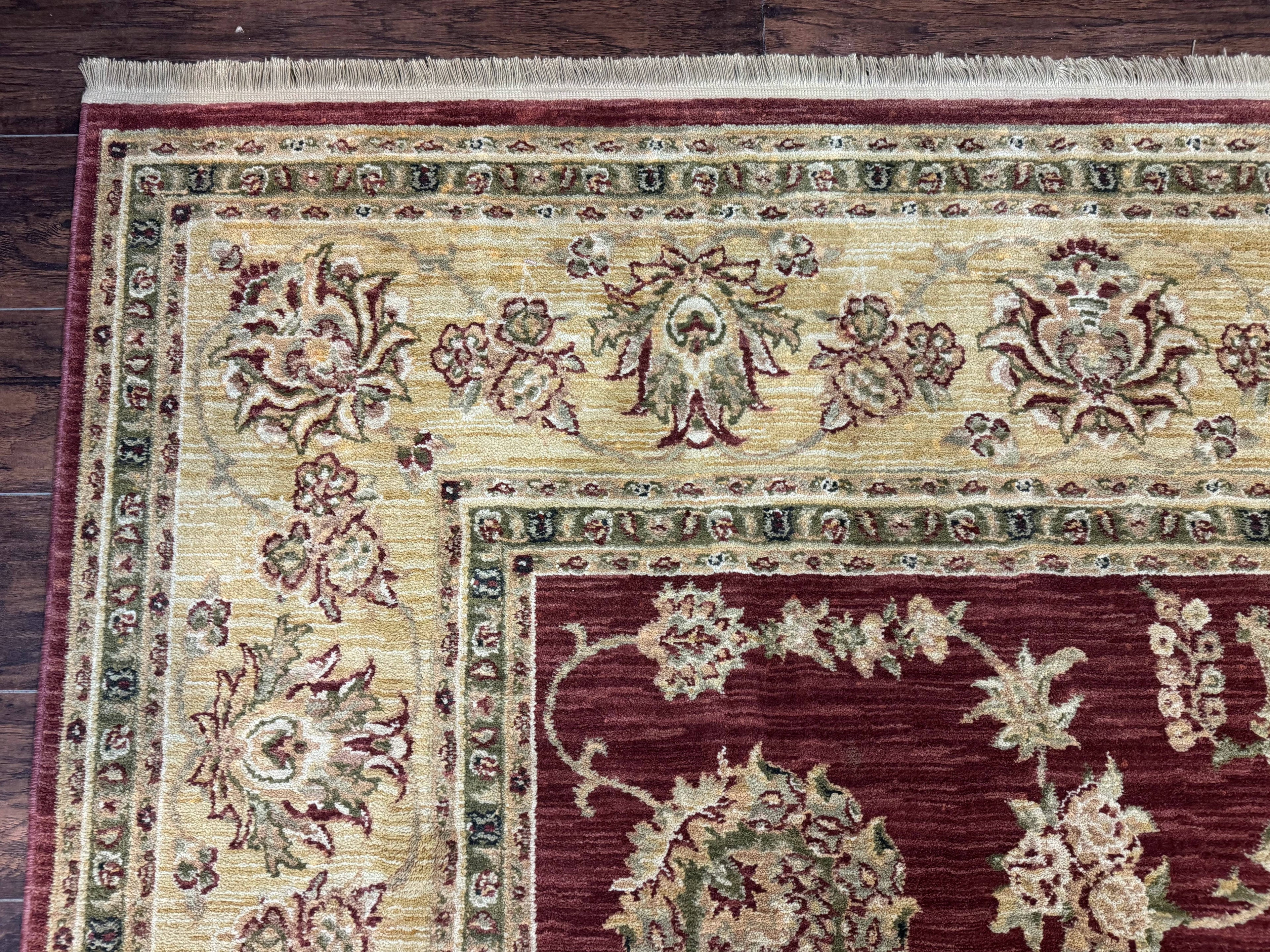 Traditional Wool Oriental Rug 9x13, Large Power Loomed Carpet, Burgundy