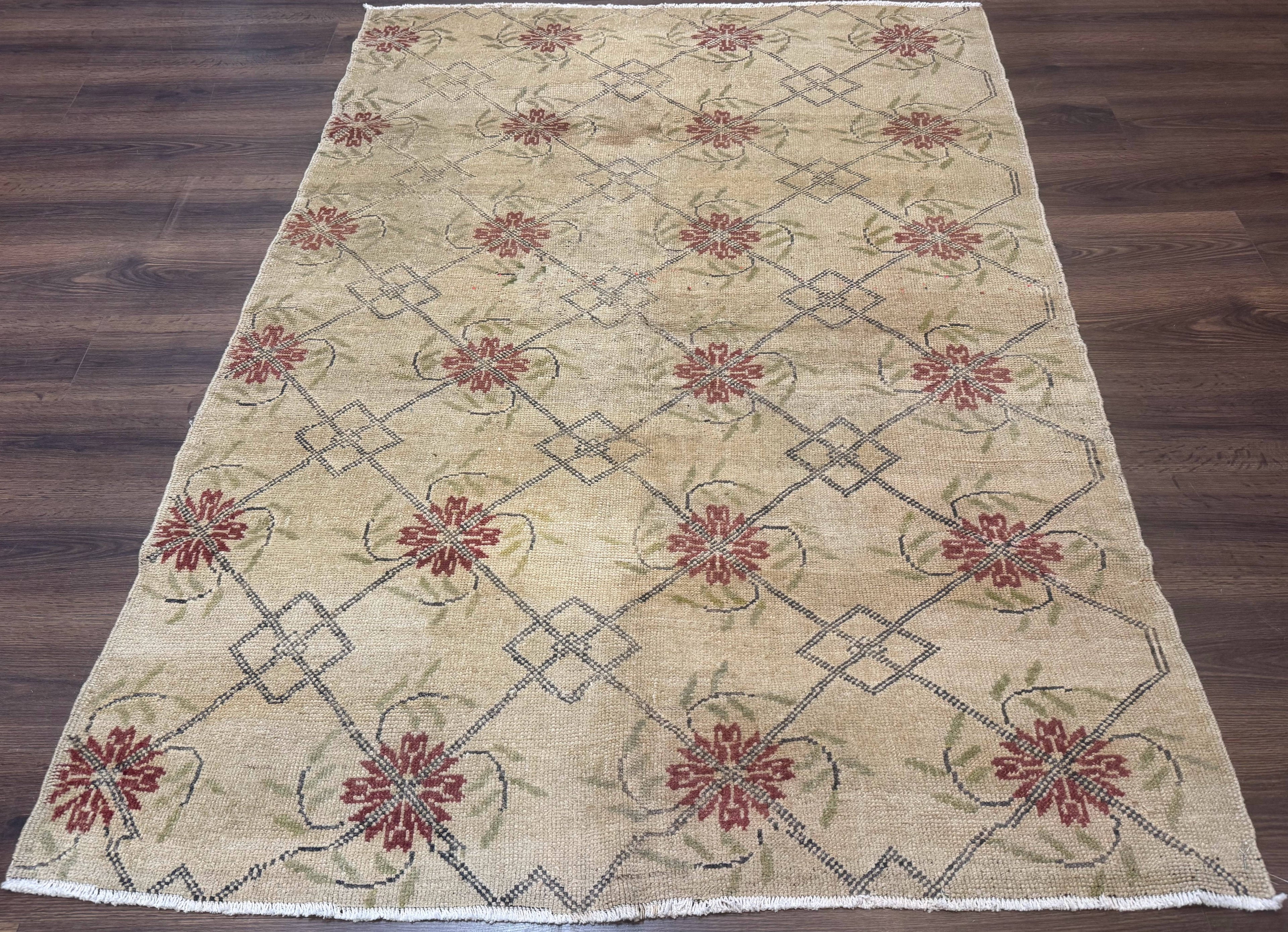 Turkish Rug 5x6, Oushak Carpet, Beige
