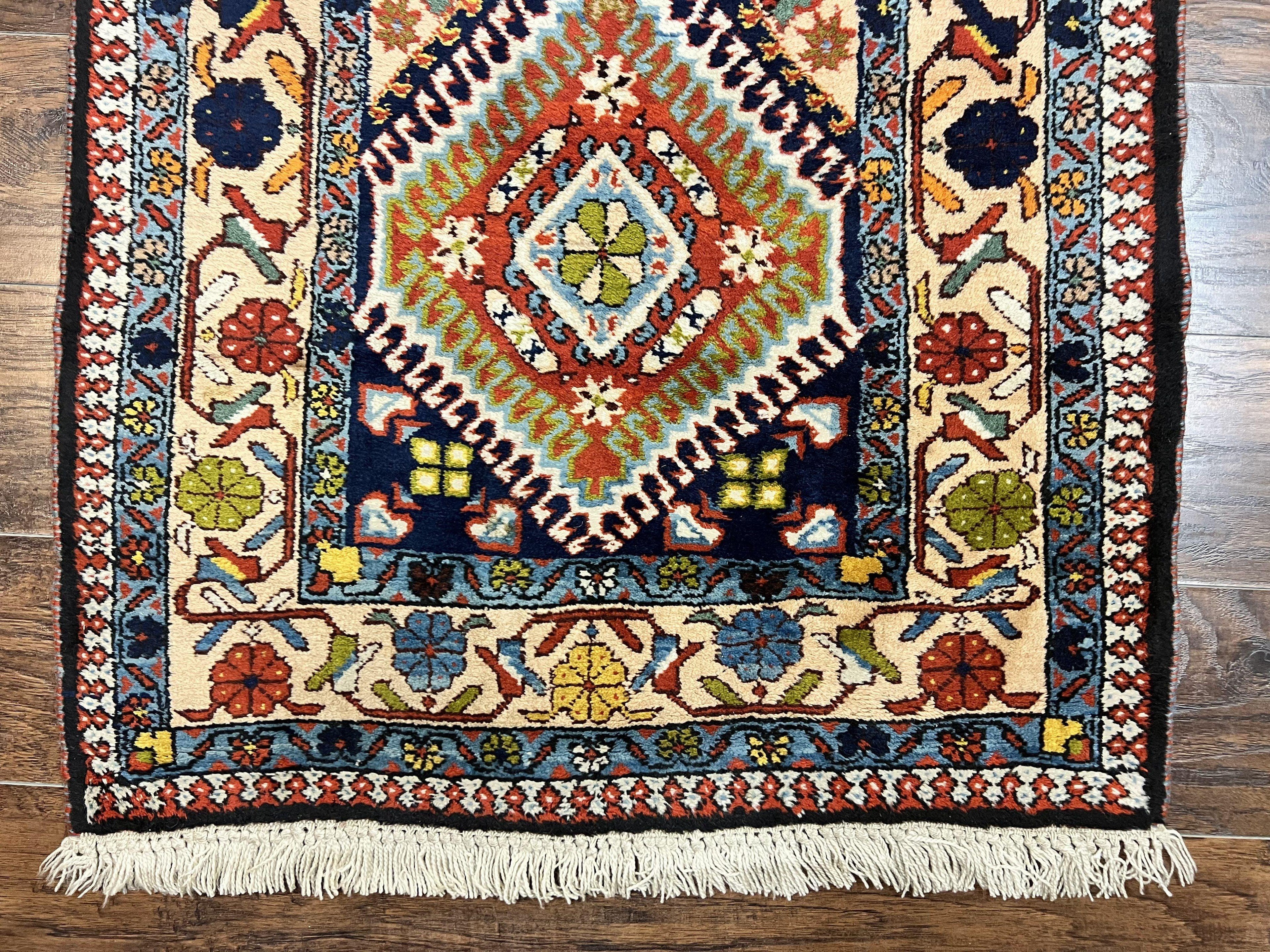 Persian Tribal Runner Rug 2.9 x 14, Colorful Rare Antique Persian Shiraz Yalameh Geometric Carpet for Hallway, 14ft Runner, Handmade, Wool, Red