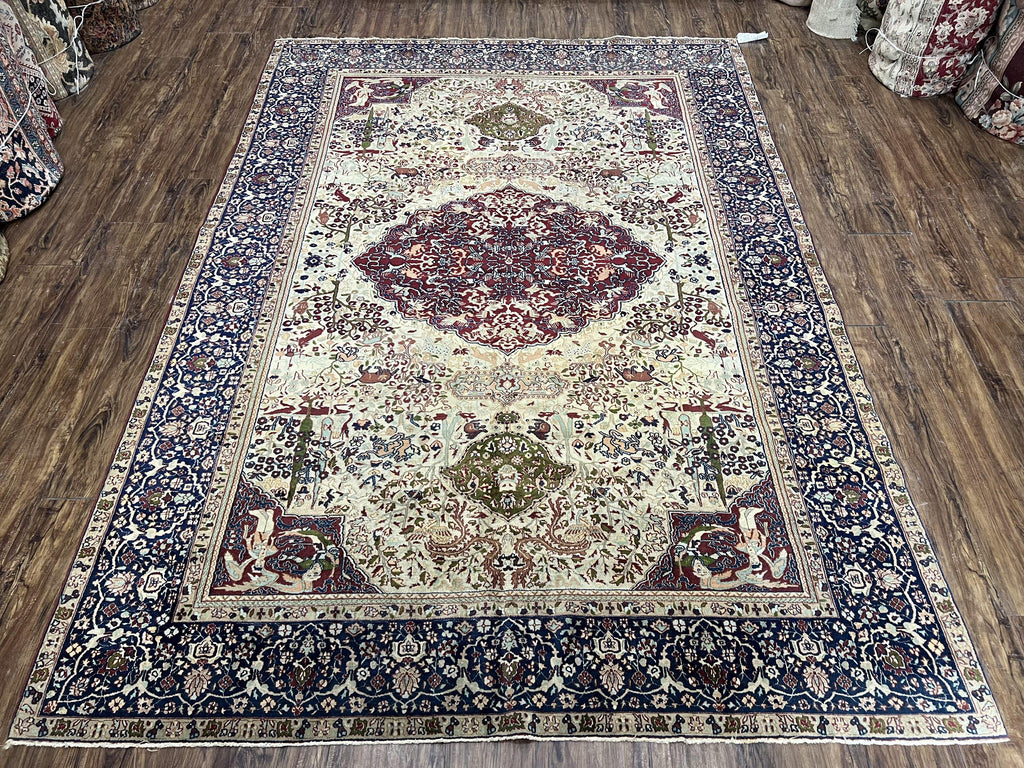 Rare Antique Indian Agra Rug, Early 20th Century Indian Carpet, Animal and Angel Motifs, Hunting Scene, Collectible Oriental Carpet, Wow