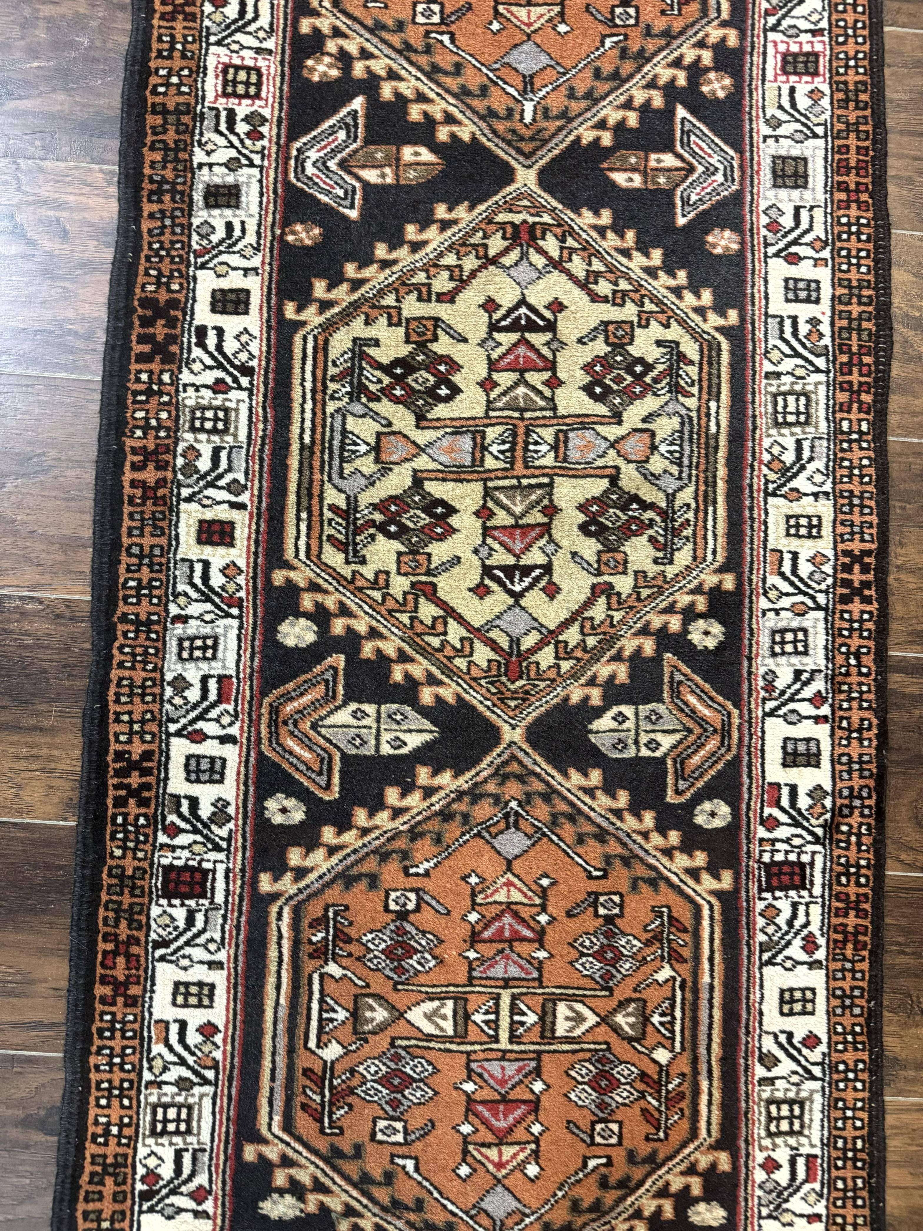 Persian Tribal Runner Rug 2.4 x 9.4, Geometric Medallions, Sarab Runner