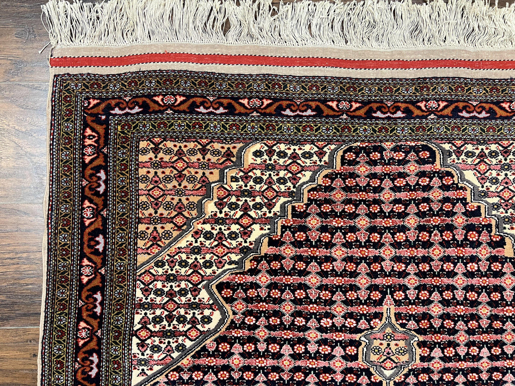 Afghan Rug 4x5, Wool with Silk Highlights, Very Fine Hand Knotted Vintage Oriental Carpet, Herati Pattern, Persian Rug, Bidjar Rug, 400 KPSI