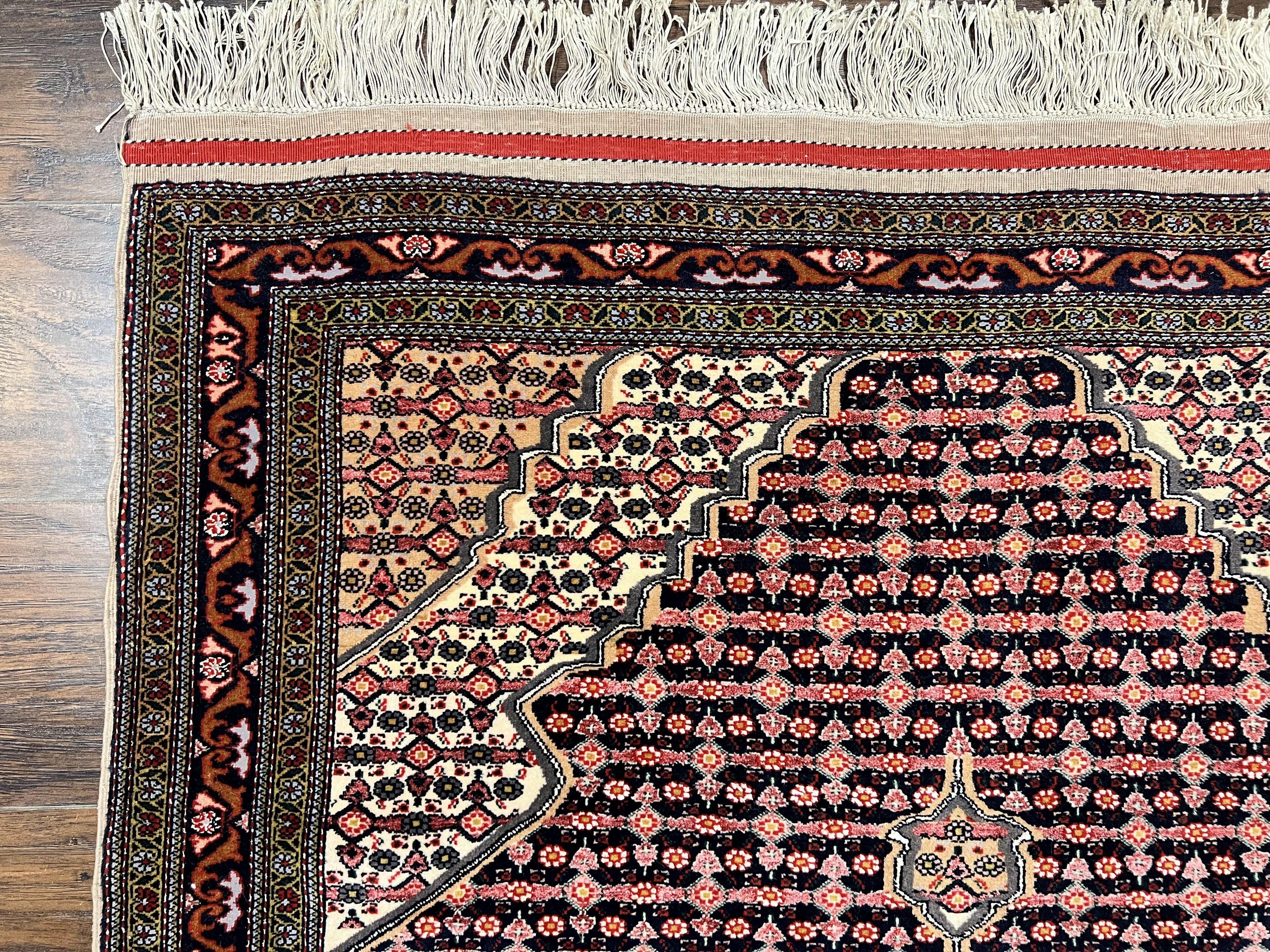 Afghan Rug 4x5, Wool with Silk Highlights, Very Fine Hand Knotted Vintage Oriental Carpet, Herati Pattern, Persian Rug, Bidjar Rug, 400 KPSI