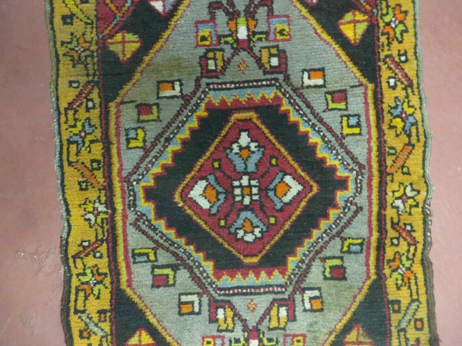 19" X 42" Antique Handmade Turkish Colorful Oushak Oshak Yastik Wool Rug Mat