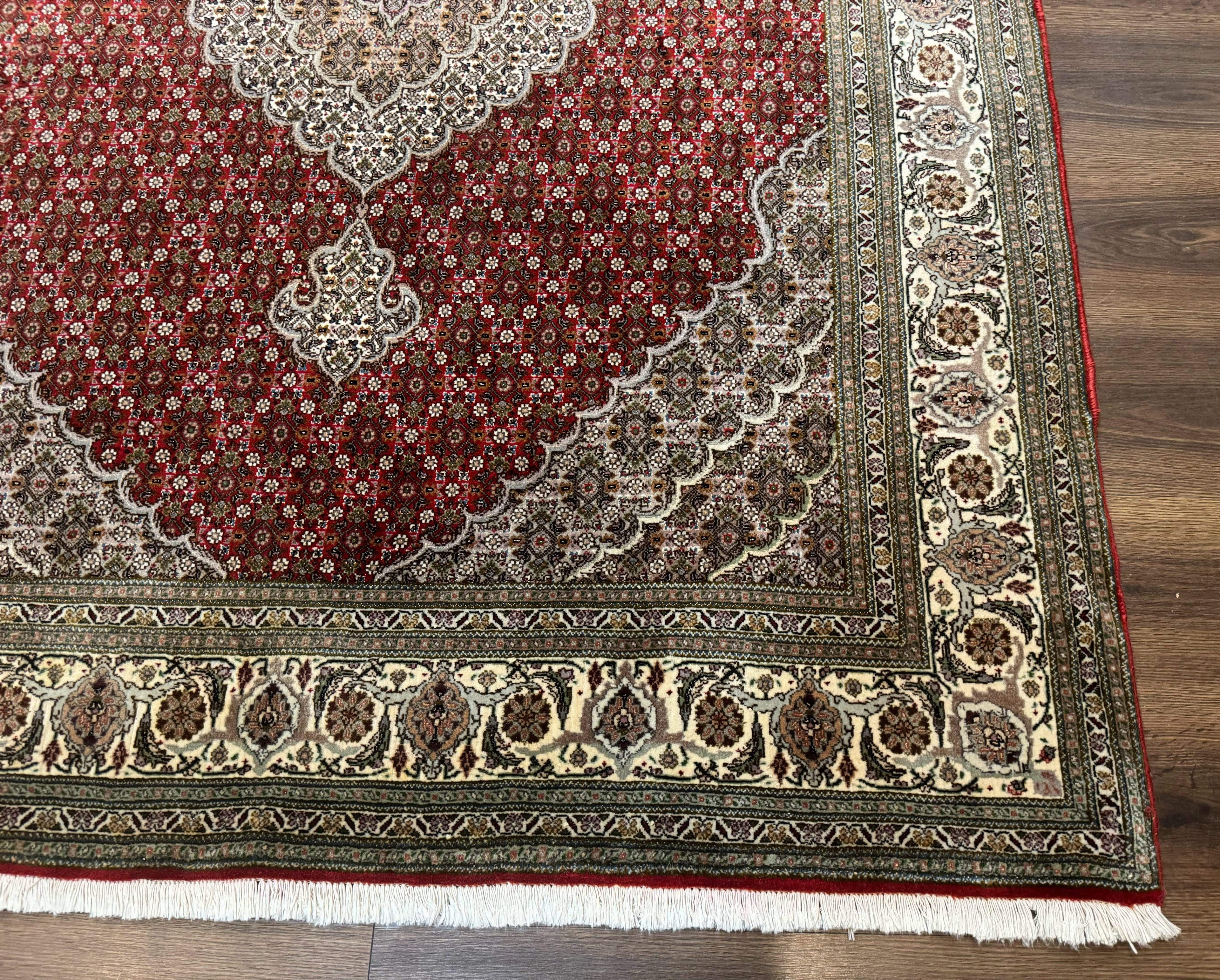 Persian Rug 5x7, Very Fine 330 KPSI, Red and Ivory, Herati Mahi Pattern, Wool & Silk