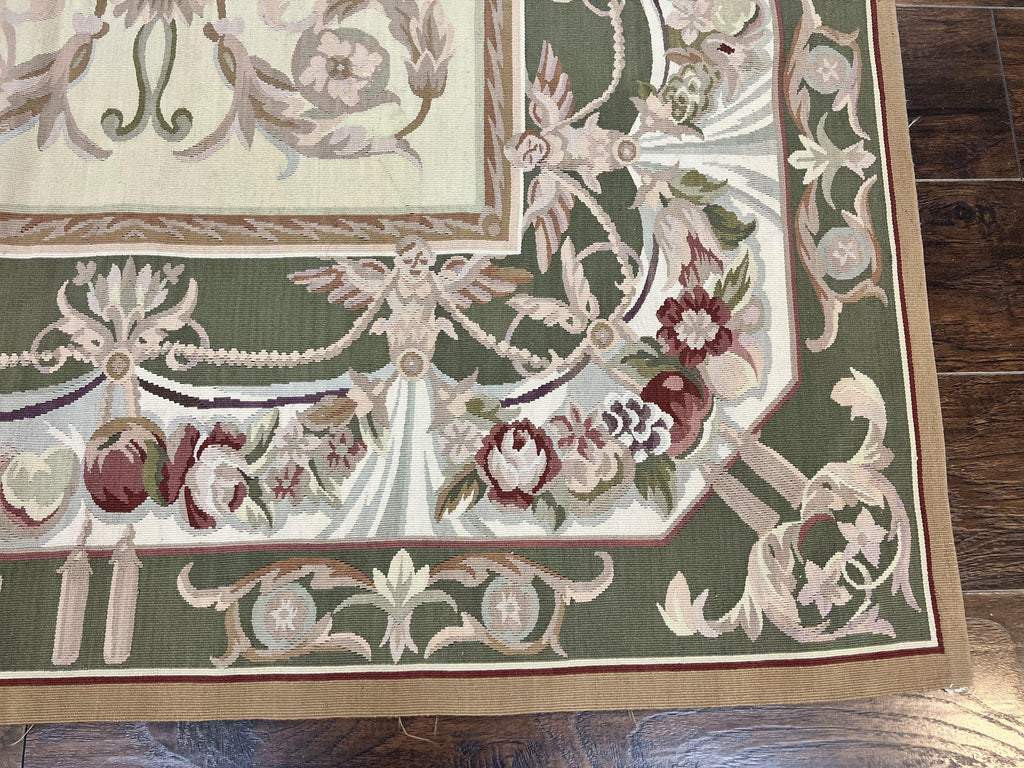 Aubusson Rug 5x8, Wool Handmade Vintage Carpet, Angel Motifs, Flatweave Rug 5 x 8, Medium Sized, European Design