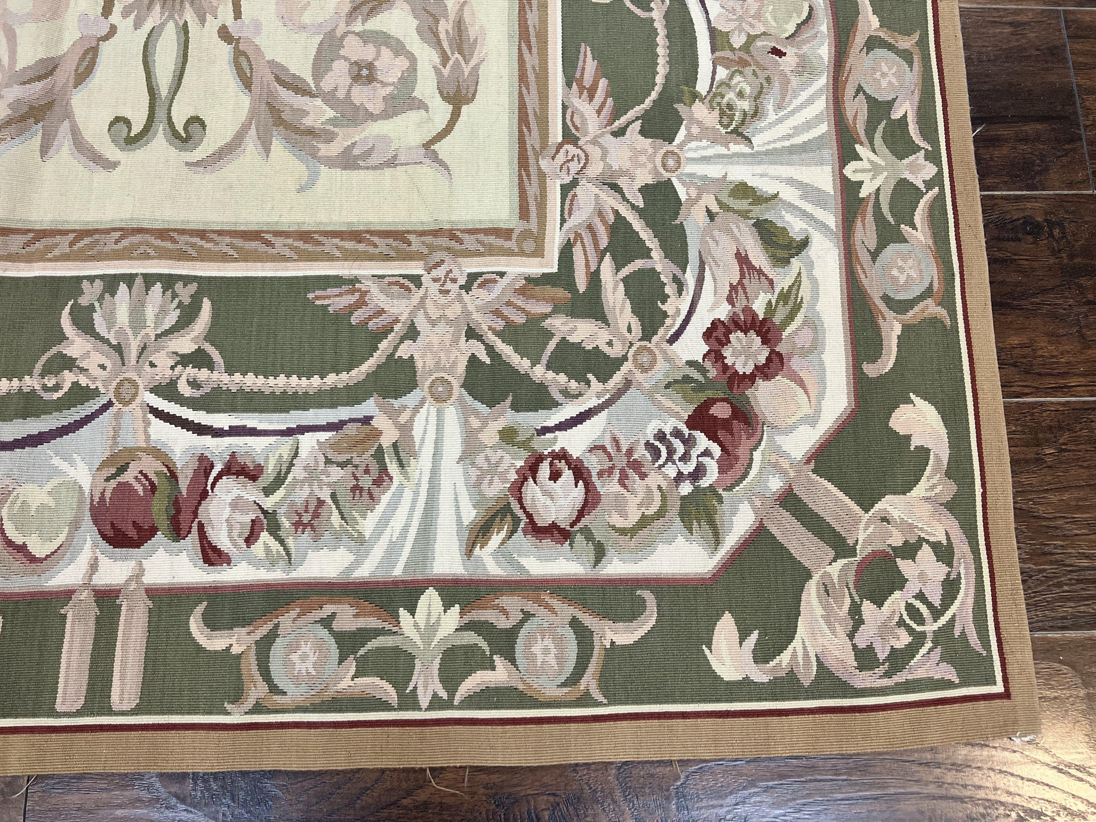 Aubusson Rug 5x8, Wool Handmade Vintage Carpet, Angel Motifs, Flatweave Rug 5 x 8, Medium Sized, European Design