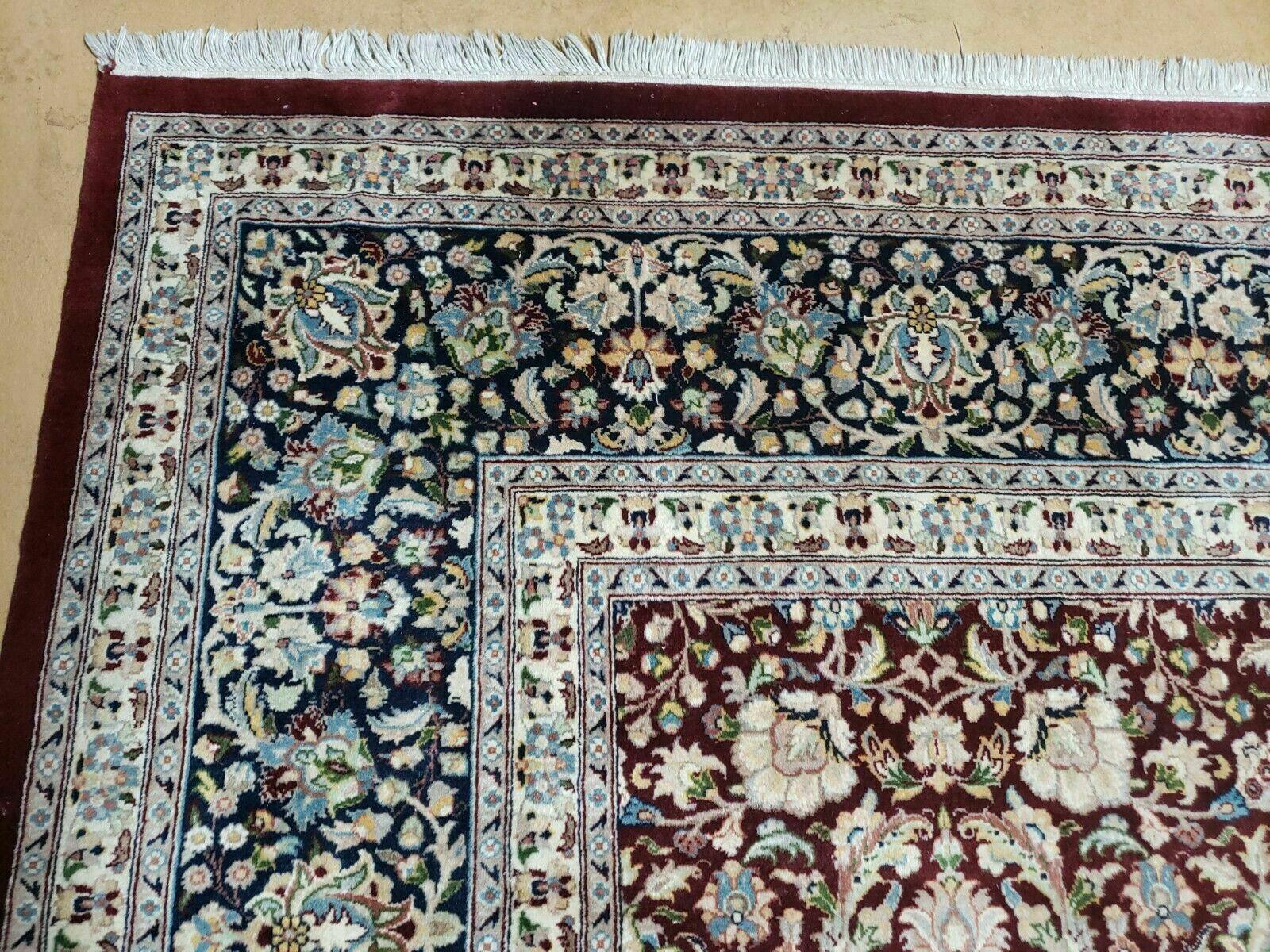 Persian Rug 9x12, Floral Allover, Very Fine, Handmade, Room Sized Oriental Carpet, Sino Persian, Maroon and Navy Blue