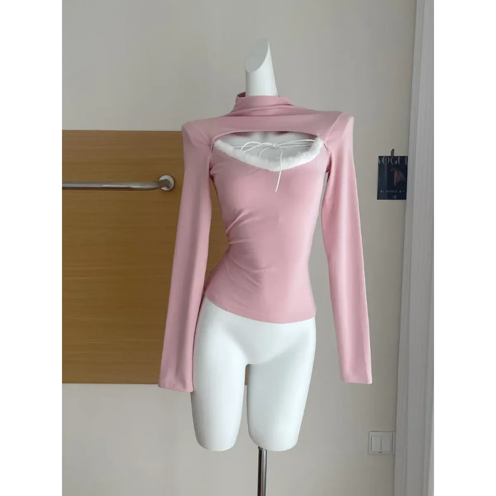 Faux Fur Trim Cutout Top – Sweet Harajuku Lace Style