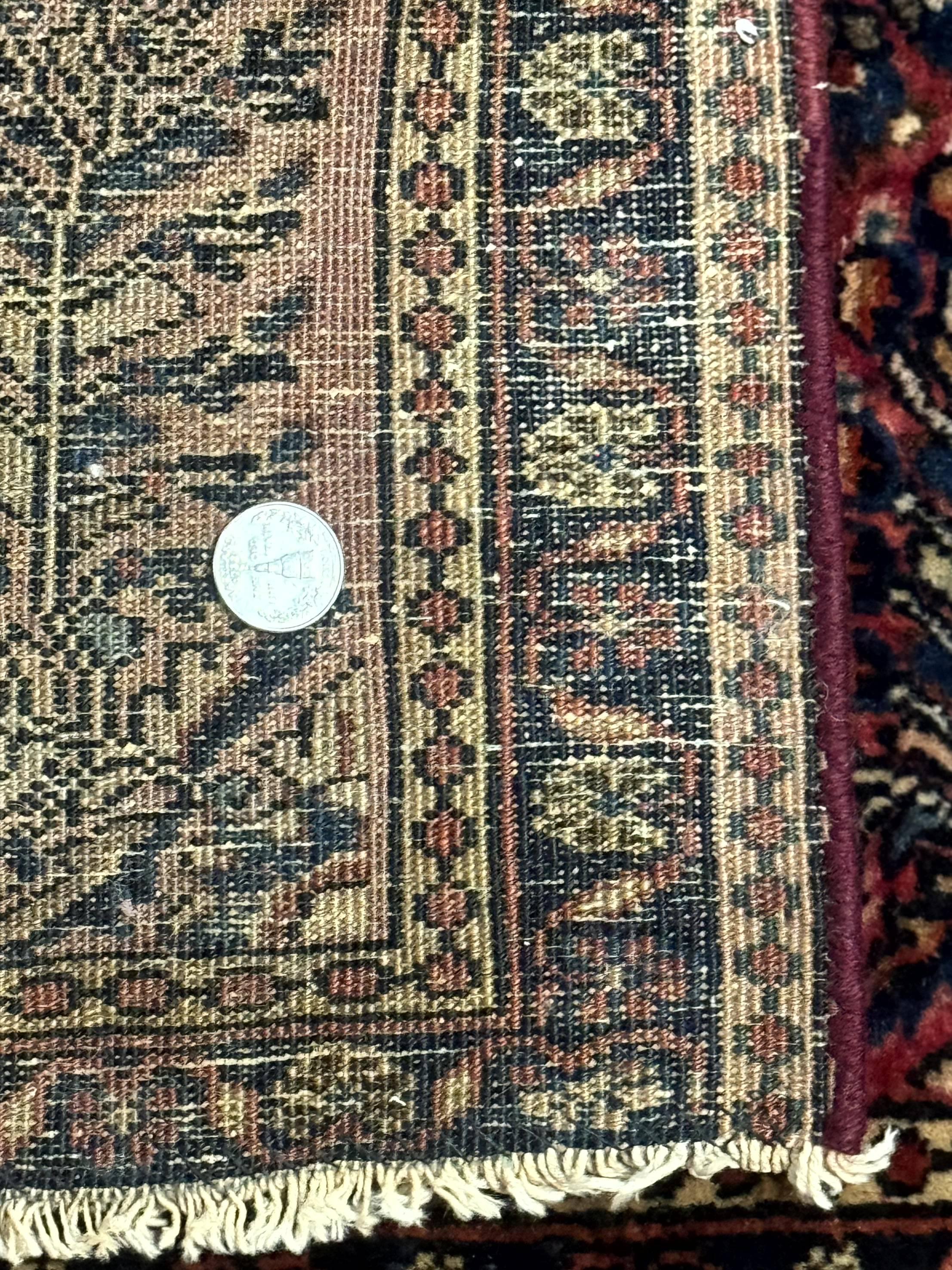 Small Antique Persian Sarouk Rug 2x2 ft, Red 1920s Wool Rug