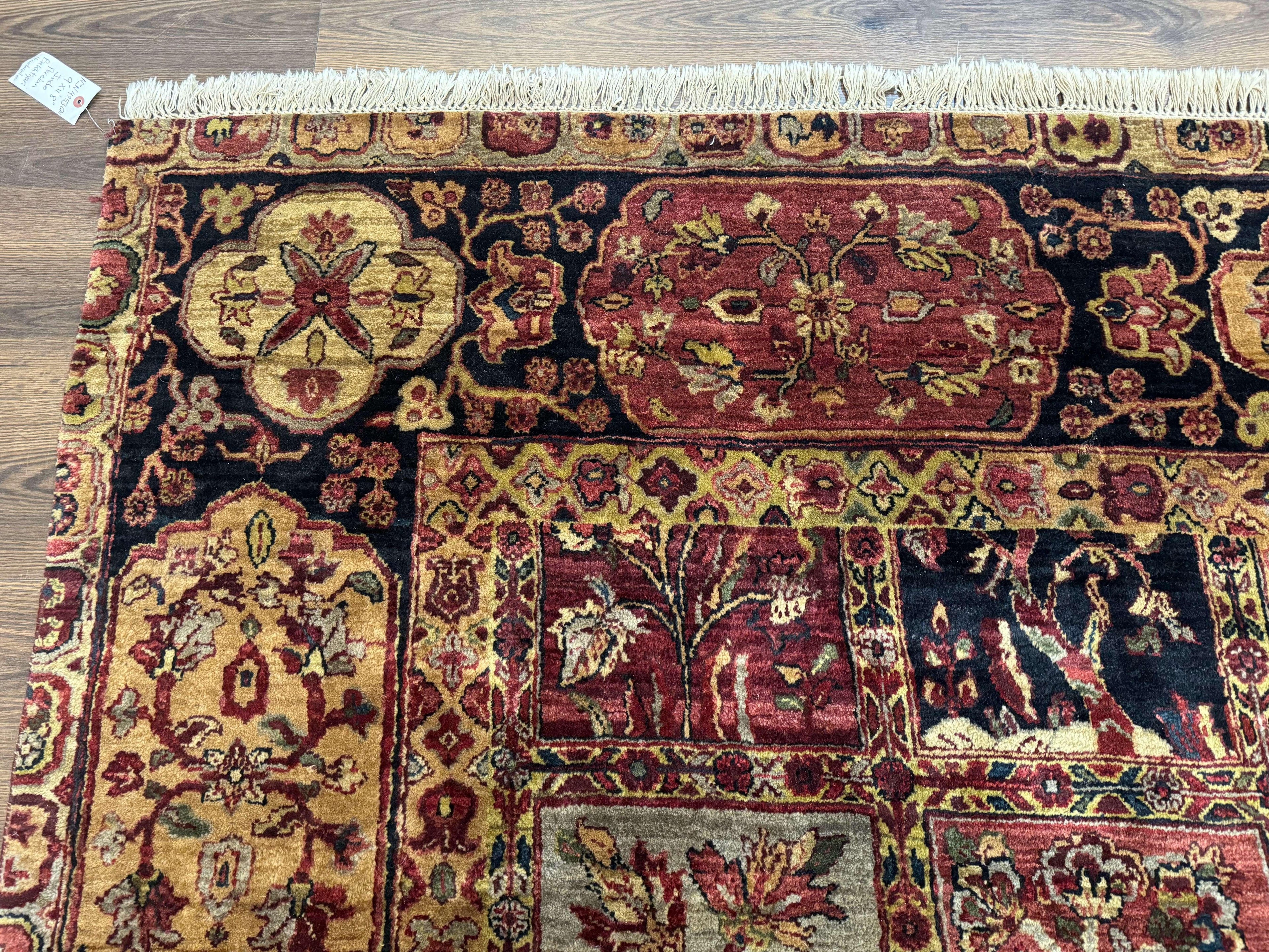 Indo Persian Rug 9x12, Bakhtiari Panel Design, Multicolor, Soft Wool Pile