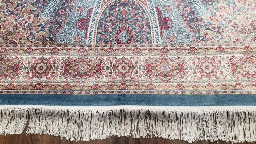 4x6 Silk Carpet, Light Blue & Beige Oriental Rug 4 x 6ft, Traditional Design Medallion All Over, Bamboo Silk, Super Fine, High Quality, Soft