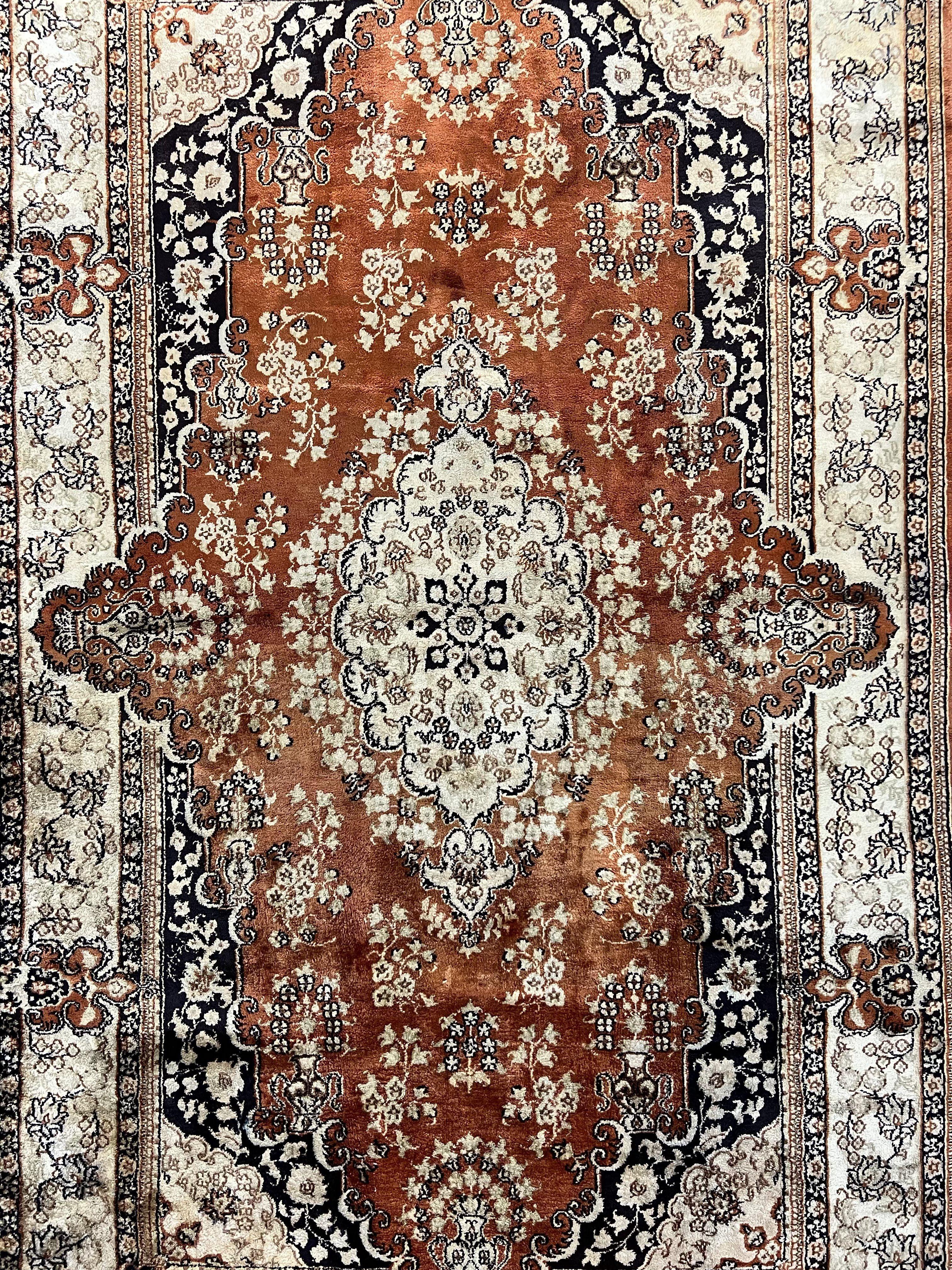 Turkish Silk Rug 3x5, Very Fine 400 KPSI, Floral Medallion, Hand Knotted