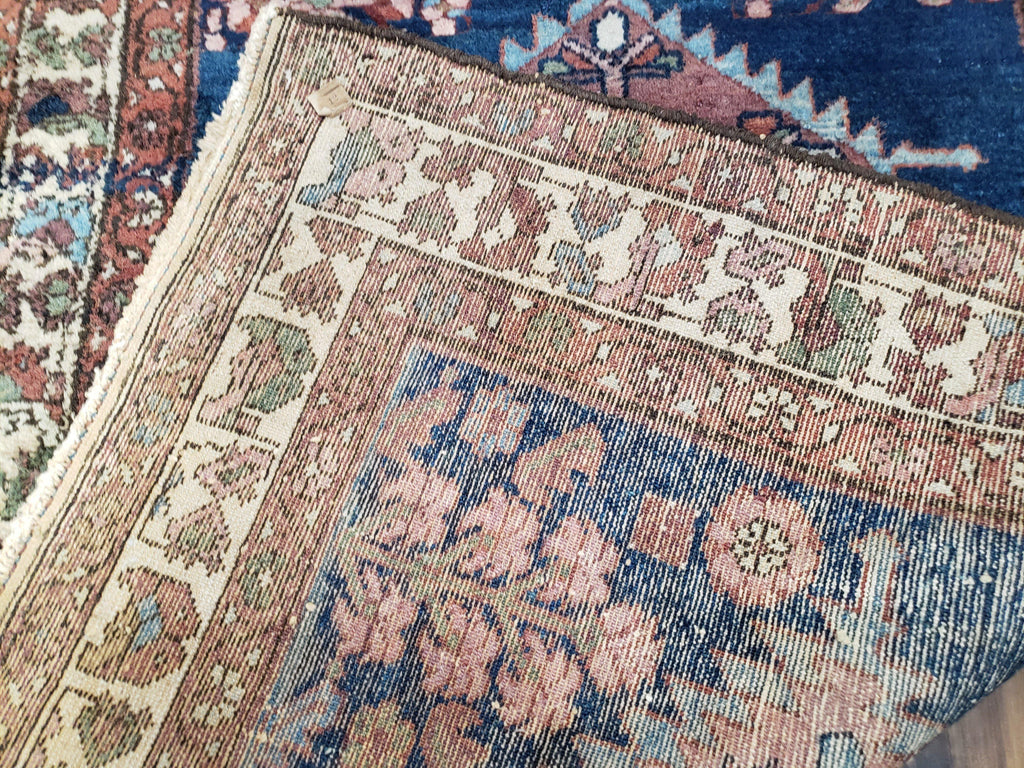 Blue Vintage Persian Hamadan Rug, Wool, Hand-Knotted, 4x6 ft