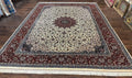 Sino Persian Rug 9x12, Vintage Wool Oriental Carpet, Floral Medallion, Wool Rug, Cream and Maroon