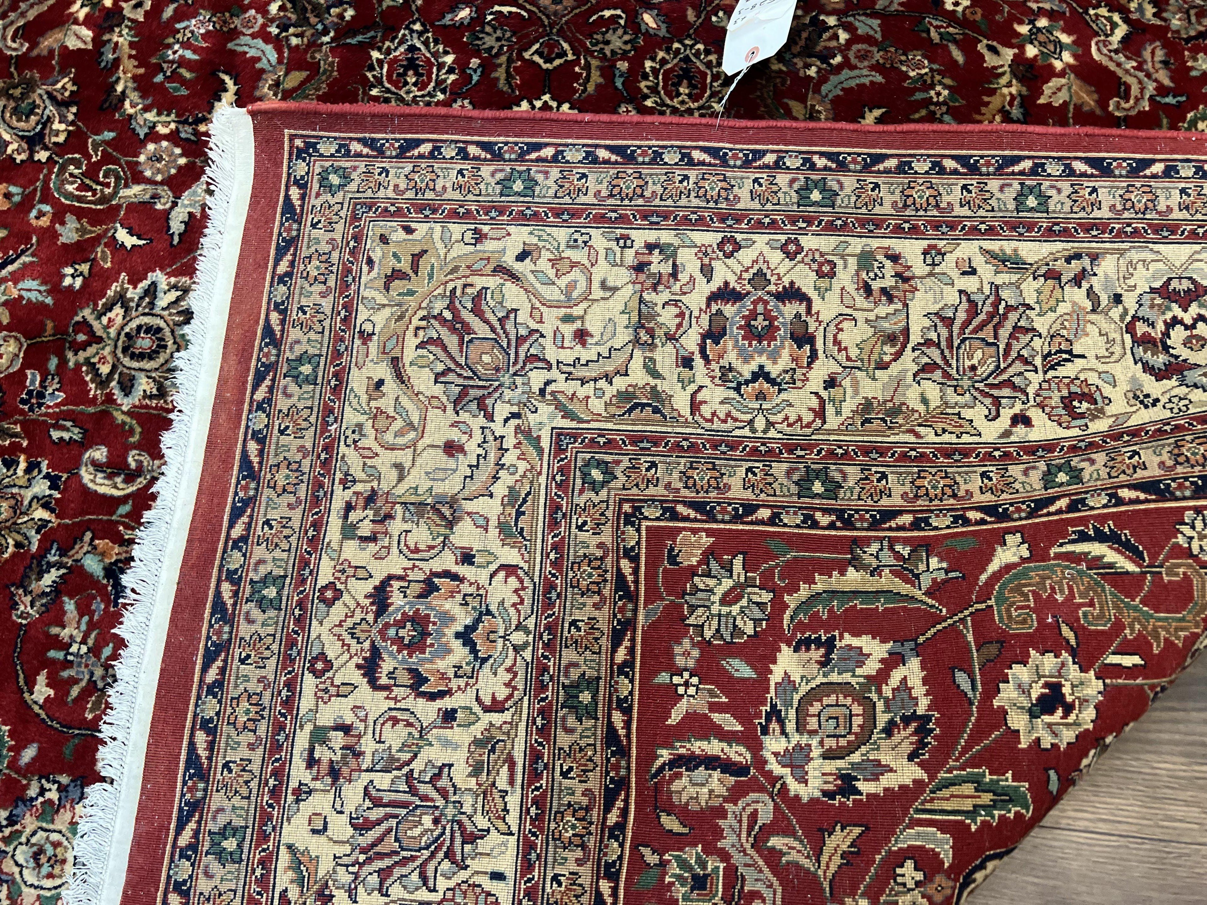 Vintage Indo Persian Rug 6x9, Very Finely Hand-Knotted Carpet 6 x 9 Red Cream Indian Oriental Carpet, Traditional Floral Wool Area Rug 1970s