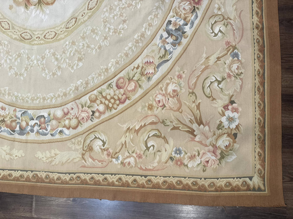 Aubusson Rug 9x12, French European Design, Floral, Elegant