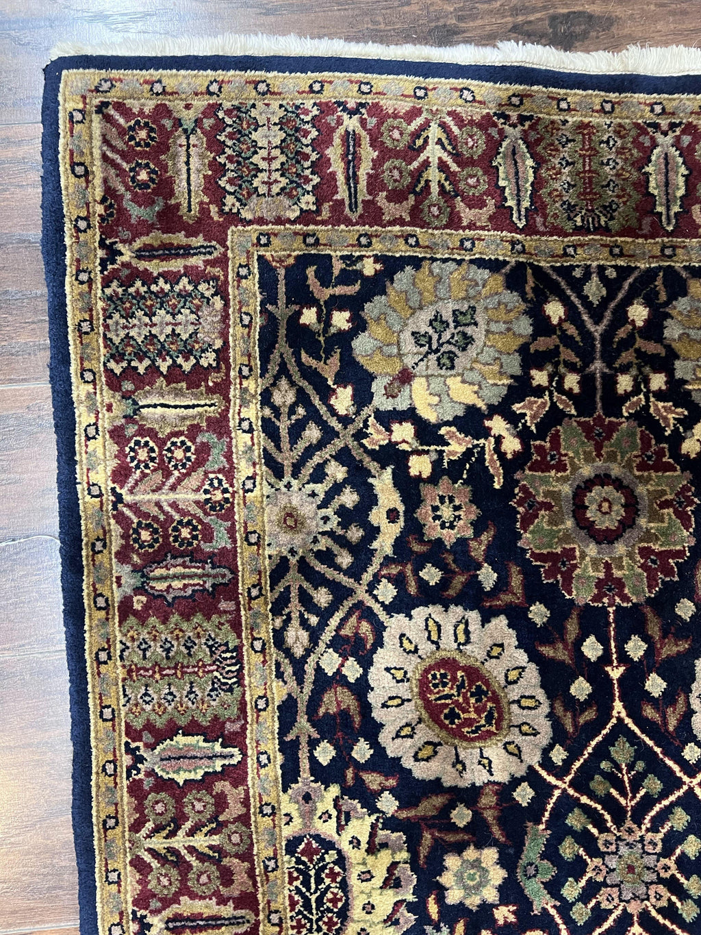 Indo Persian Runner 2.8 x 18, Long Skinny Hallway Wool Runner Rug, Hand Knotted Vintage Floral Allover Traditional Runner Dark Blue Burgundy