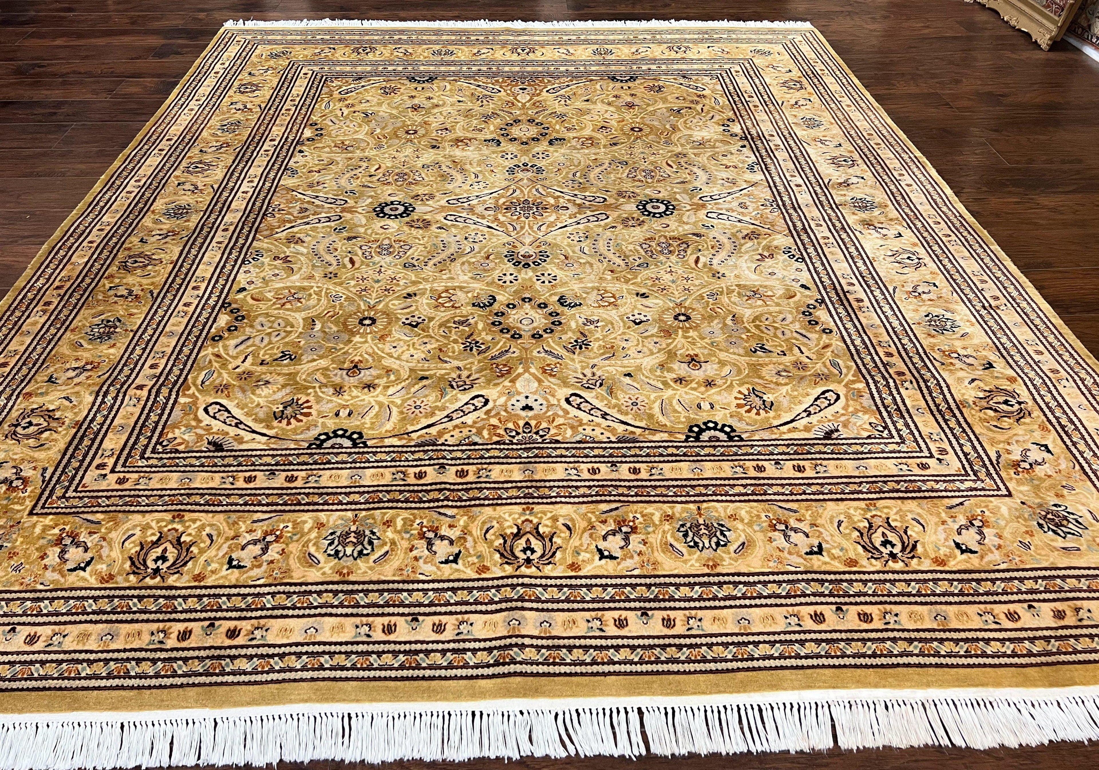 Pak Persian Rug 8x10, Wool Hand Knotted Vintage Carpet, Safavieh Rug, Gold Tan, 270 KPSI