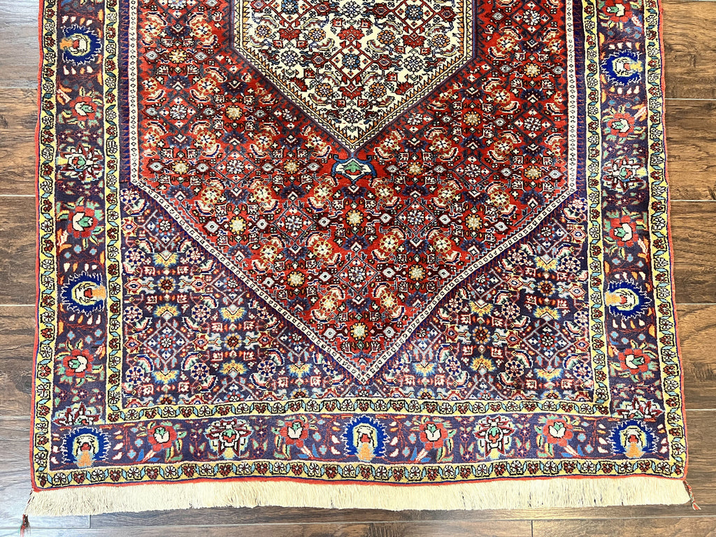 Persian Bidjar Rug 4x6, Handmade Oriental Carpet, Fine Weave, Herati Mahi Pattern, Vintage, Red, 300 KPSI
