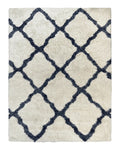 Modern Shag Rug 9x12, Ivory and Dark Blue, Diamond Pattern, Soft, Room Sized, Contemporary Rug, Plush
