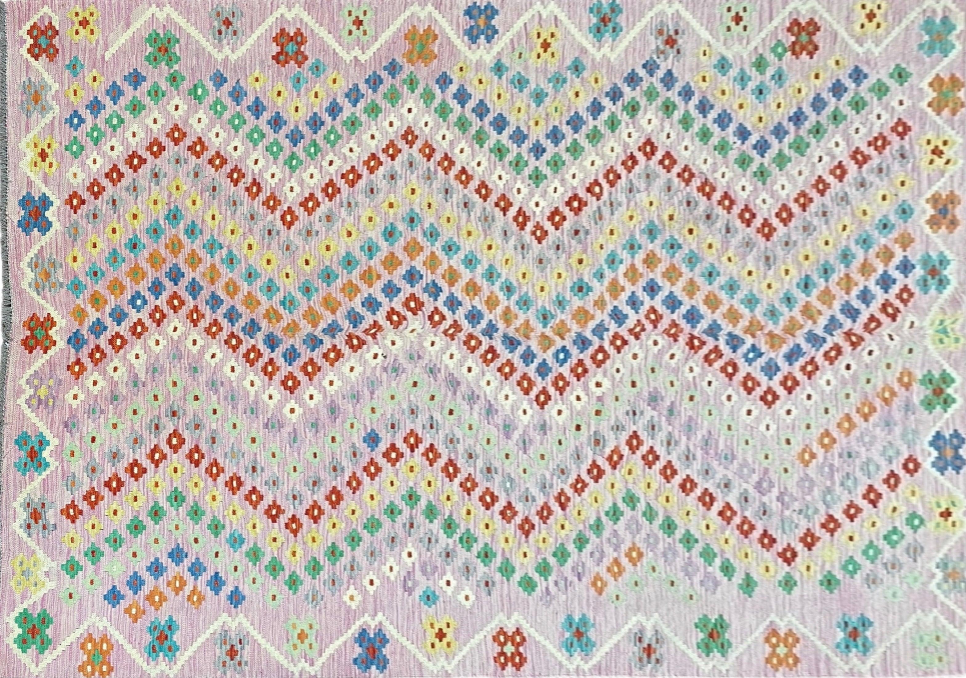 Pink Kilim Rug 6x8 Colorful Turkish Kilim Rug 6 x 8 Flat Weave Kilim Playful Kilim Multicolor Anatolian Chobi New Kilim