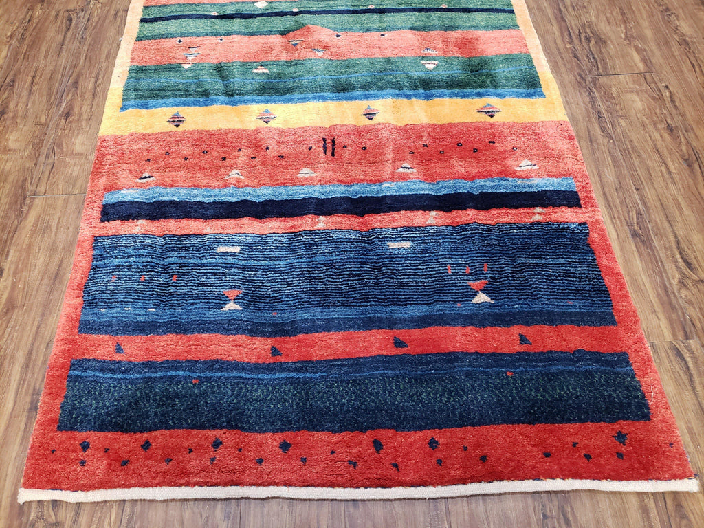 Colorful Persian Gabbeh Rug 4x6, Soft Pile, Colorful Rug, Handmade Hand Knotted Wool Carpet, Home Office Rug, Area Rug for Bedroom 4 x 6 ft