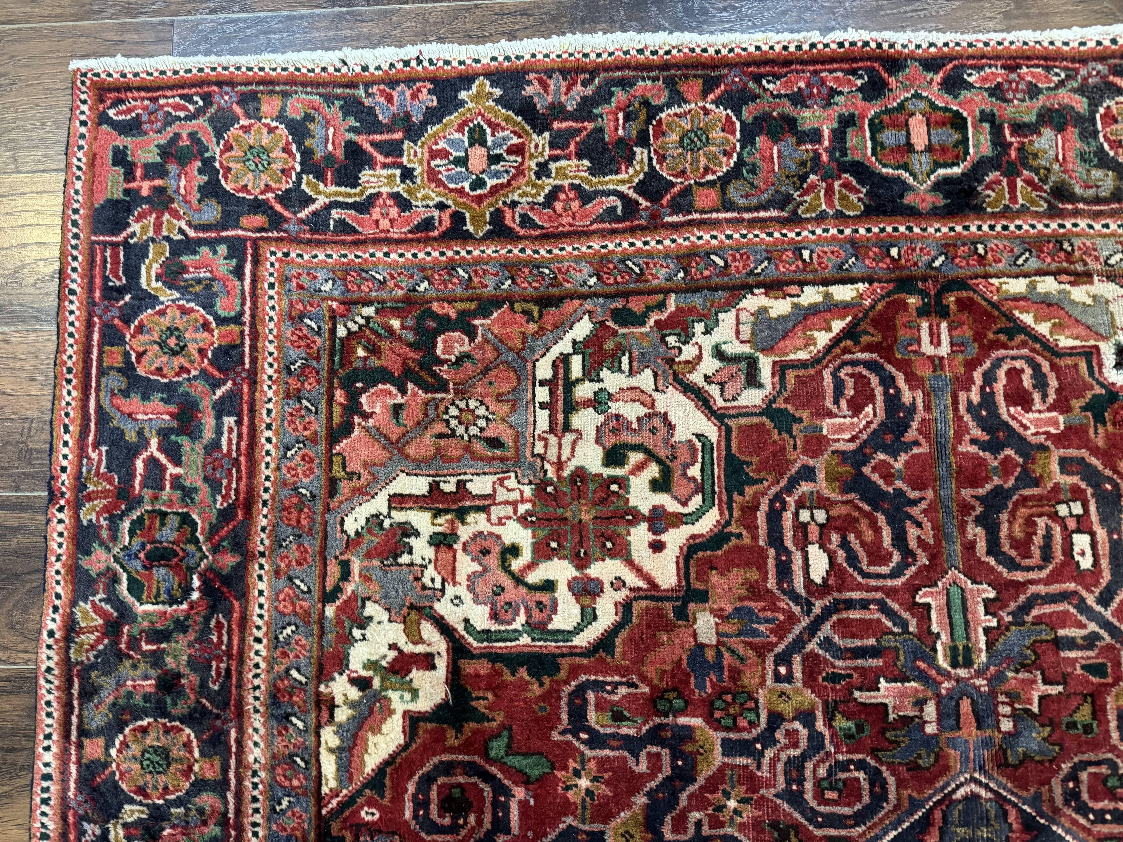 Persian Heriz Rug 6.6 x 9, Geometric Wool Persian Carpet