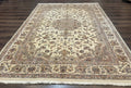 Sino Persian Rug 6x9, Floral Medallion, Ivory & Taupe, Wool with Silk Highlights, Fine 210 KPSI