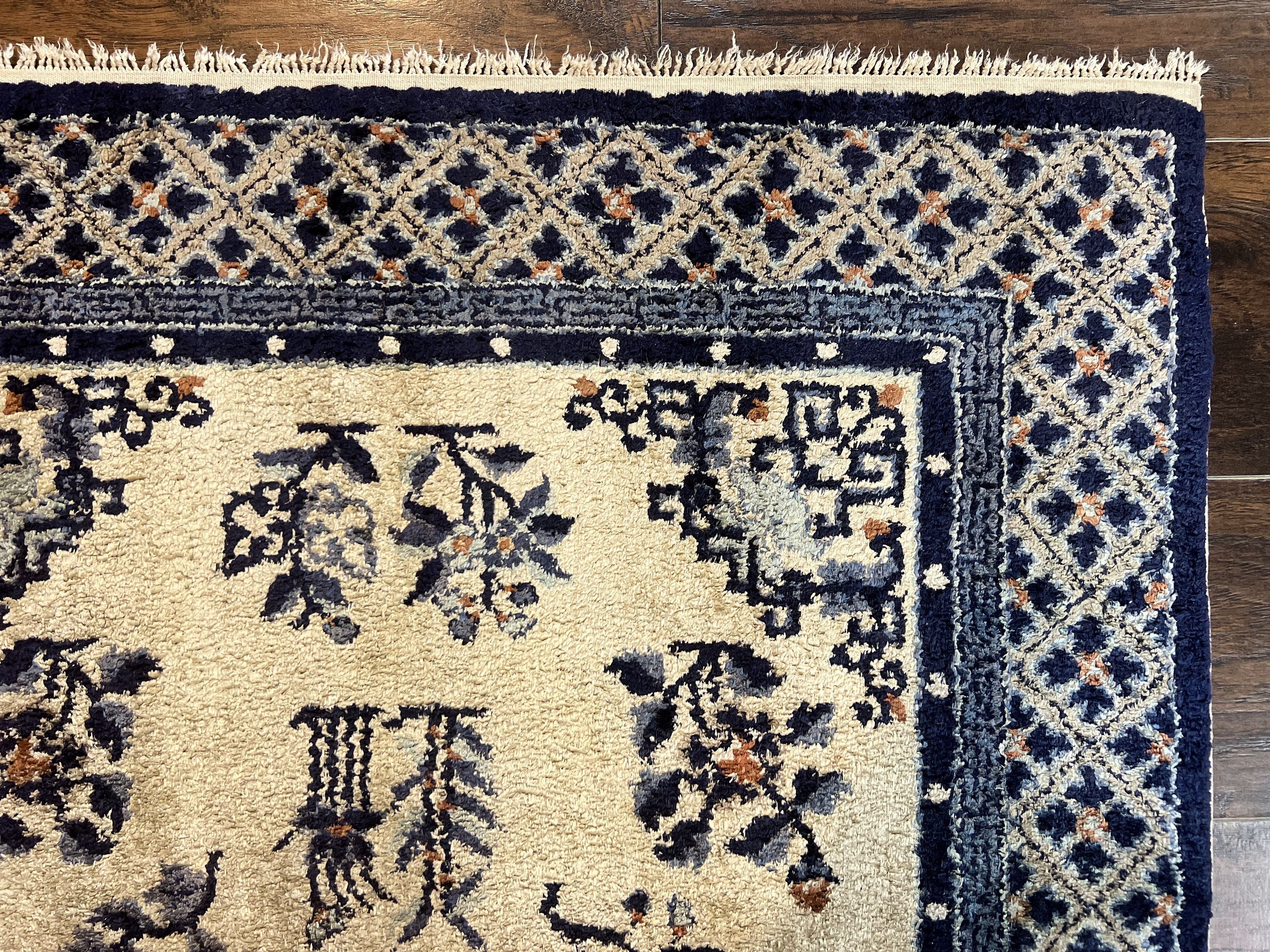 Silk Chinese Rug 3x5, Vintage Handmade Peking Carpet, Asian Oriental Art Deco Rug