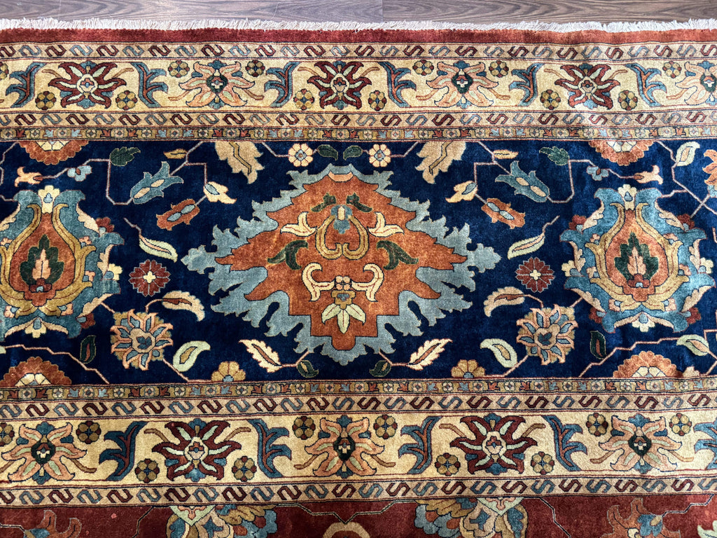 Palace Size Indo Persian Rug 12x15, Sultanabad Mahal Carpet, Red Navy Blue, Fine 210 KPSI
