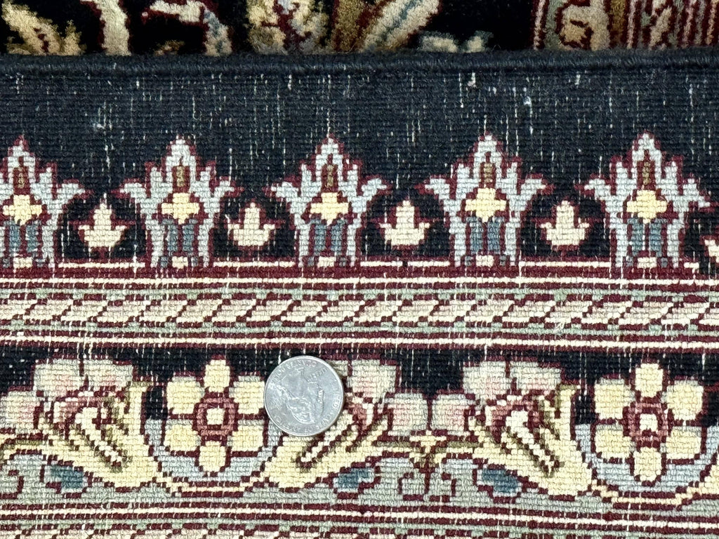Pak Persian Rug 9x12, Highly Detailed Fine 260 KPSI, Floral, Handmade Traditional Carpet, Black