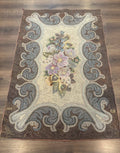 Antique American Hooked Rug 3 x 4.6, Vintage, Floral
