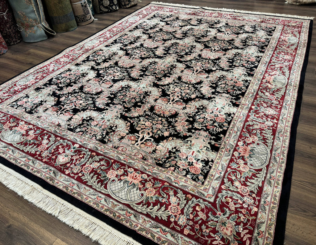 Sino Persian Rug 9x12, Black, Floral Bouquets