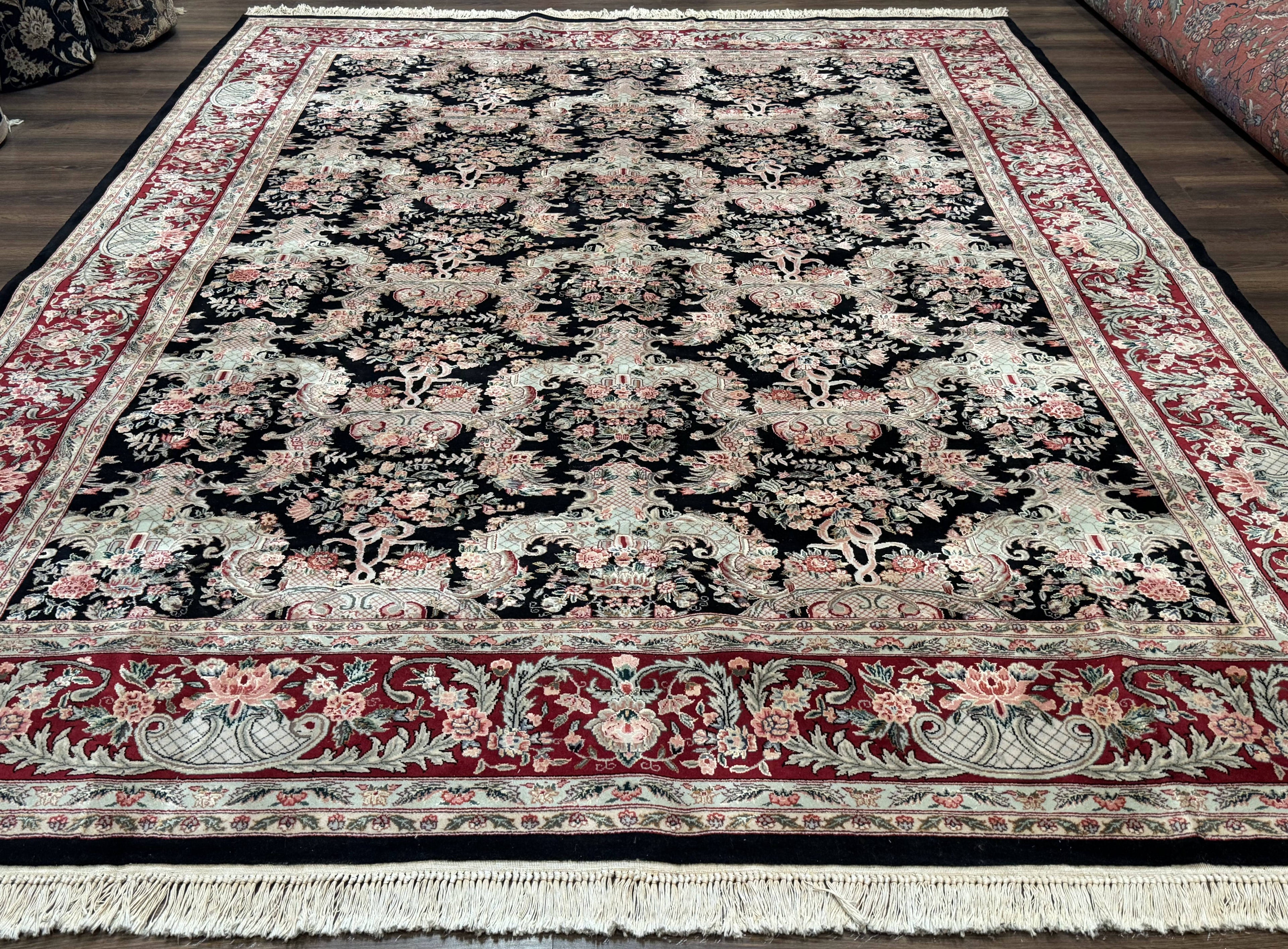 Sino Persian Rug 9x12, Black, Floral Bouquets