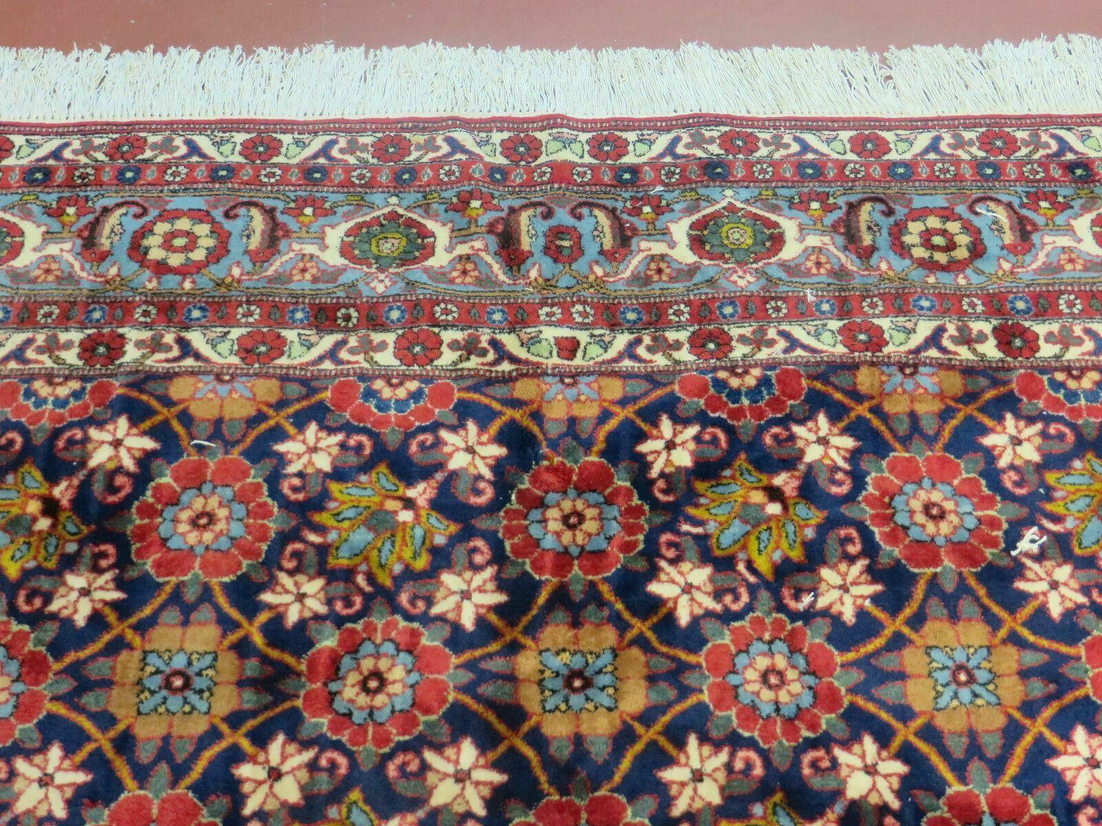 Navy Blue Antique Persian Rug 7x11, Veramin Mina Khani Repeated Allover Pattern, Vintage Authentic Hand Knotted Handmade Wool Room Sized Carpet