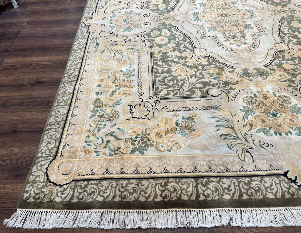 Aubusson Rug 8x10, Very Fine 225 KPSI, Floral, French European Design, Pakistani Carpet