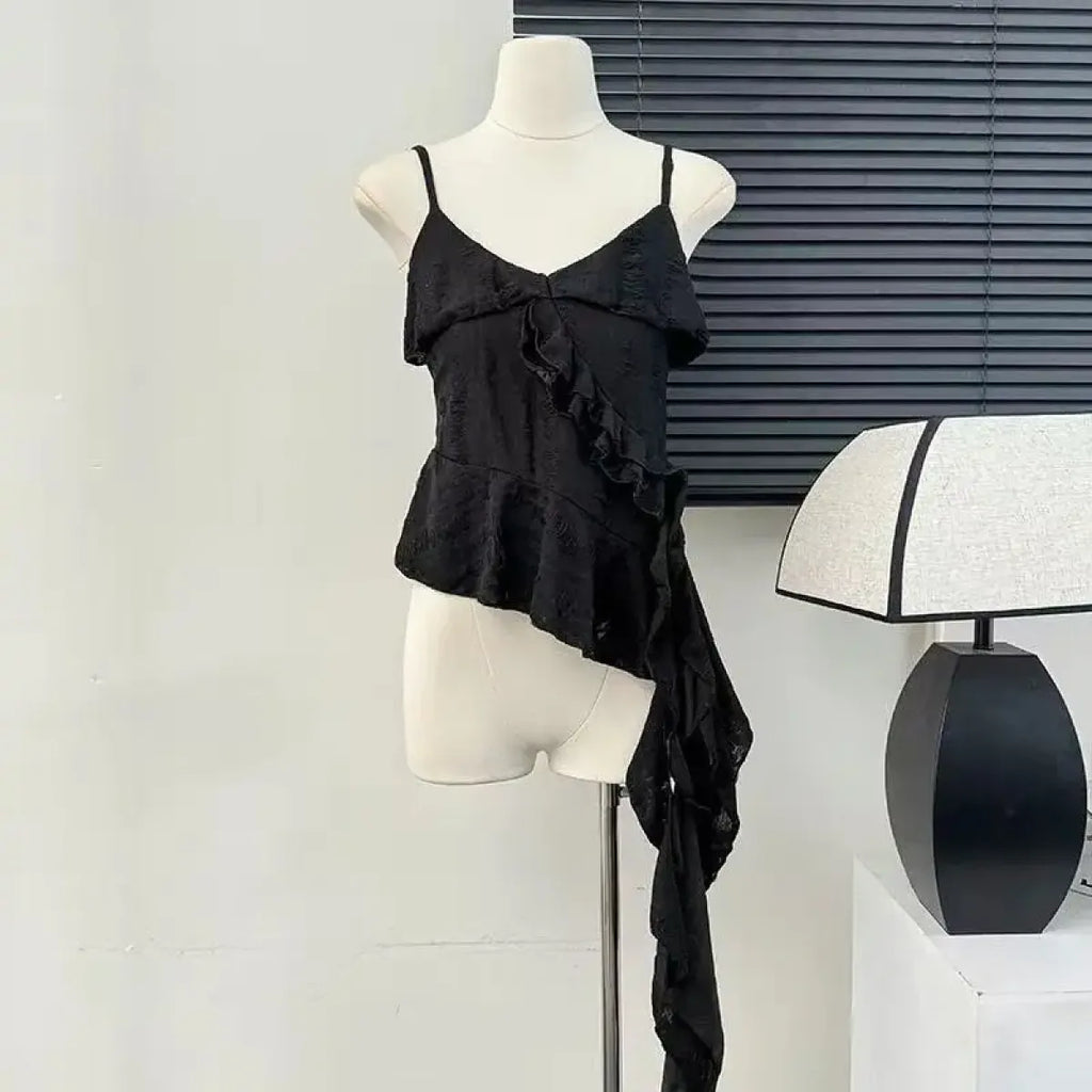 Asymmetrical Ruffle Tank Top – Grunge Y2K Punk Streetwear