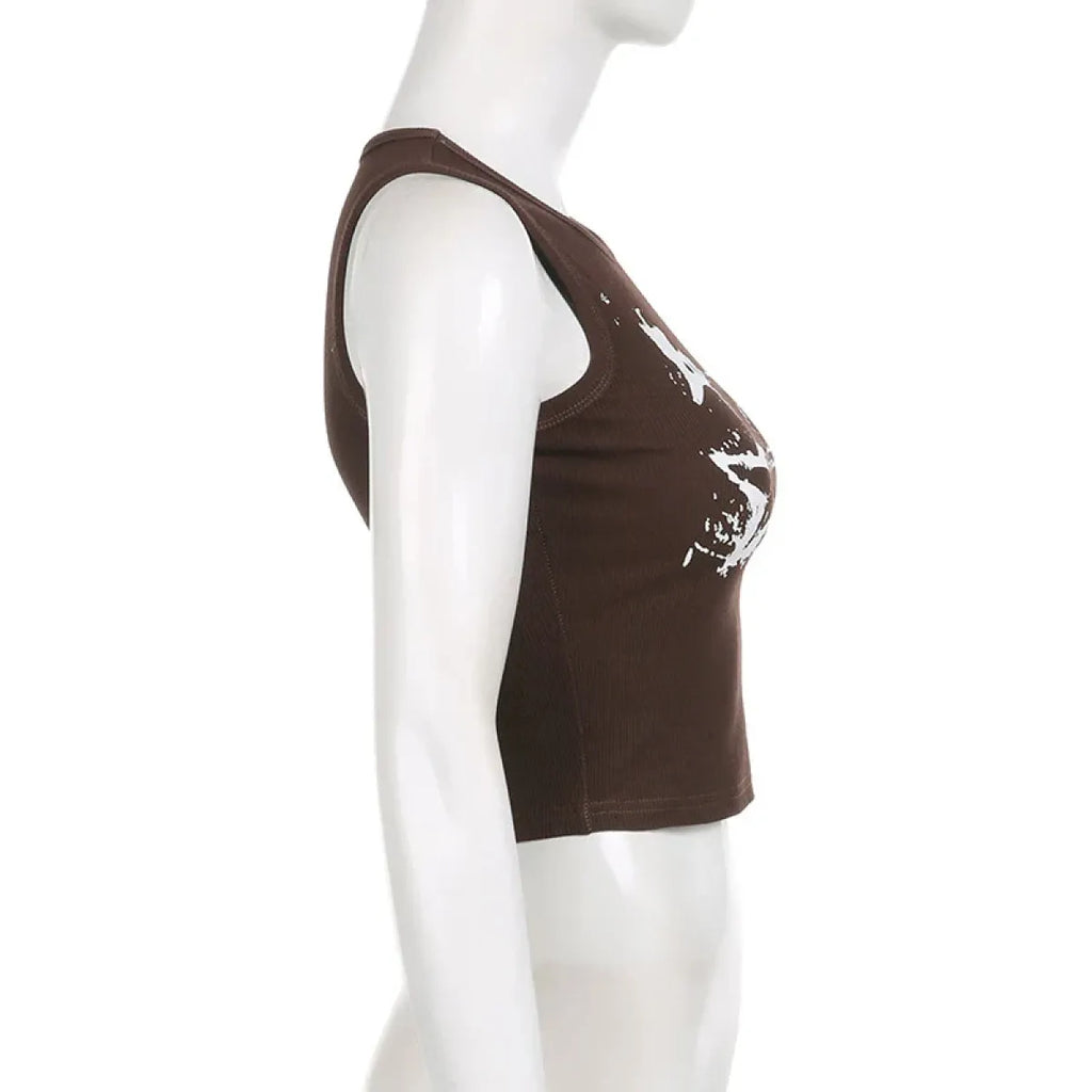 Guitar Print Tank Top - Ribbed Grunge Crop Top