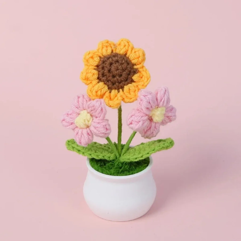 Handmade Crochet Sunflower Plush – Potted Desktop Decor Gift