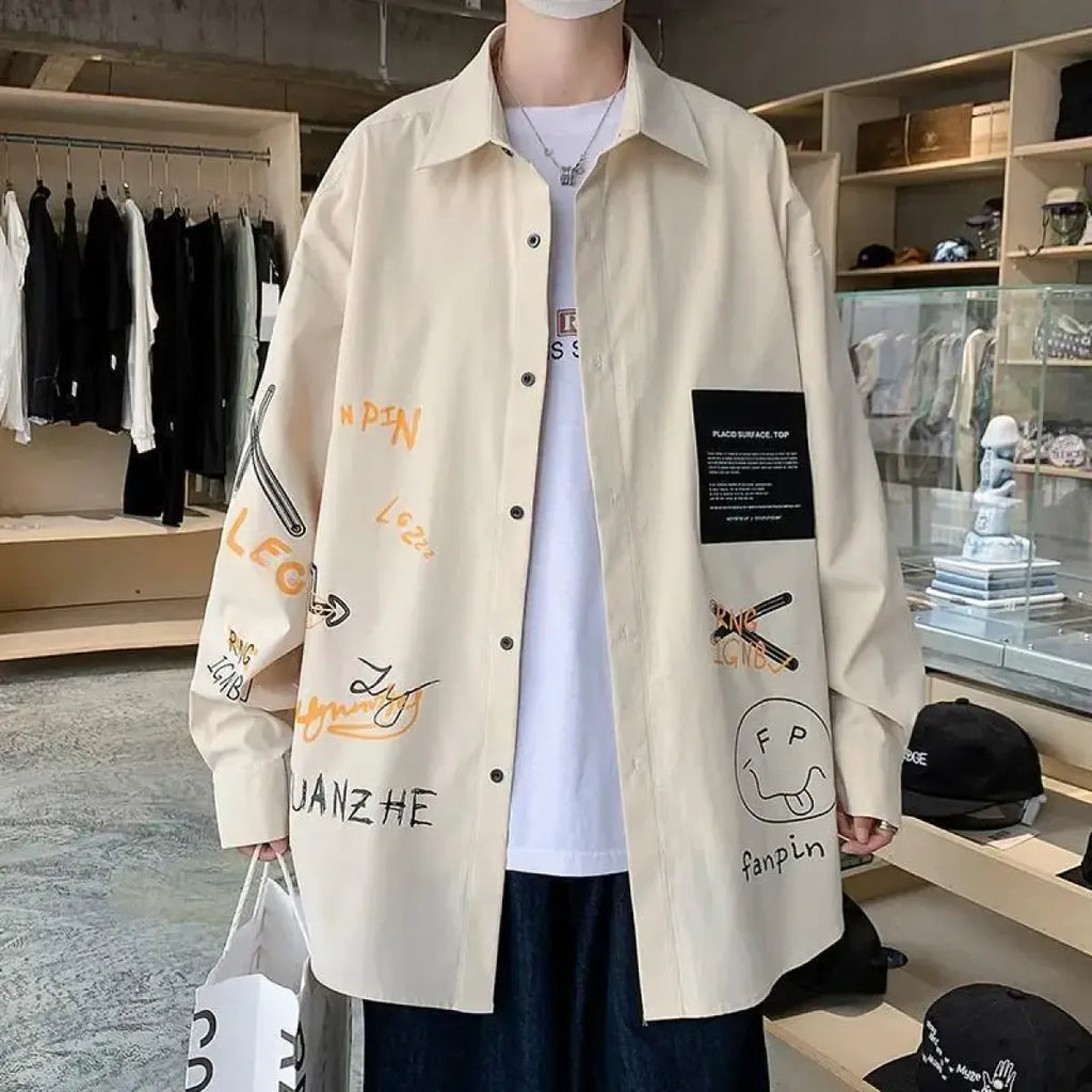 Harajuku Graphic Button Up Shirt