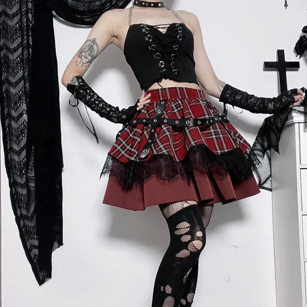 Harajuku Plaid Pleated Skirt - Y2K Mini Cake Skirt