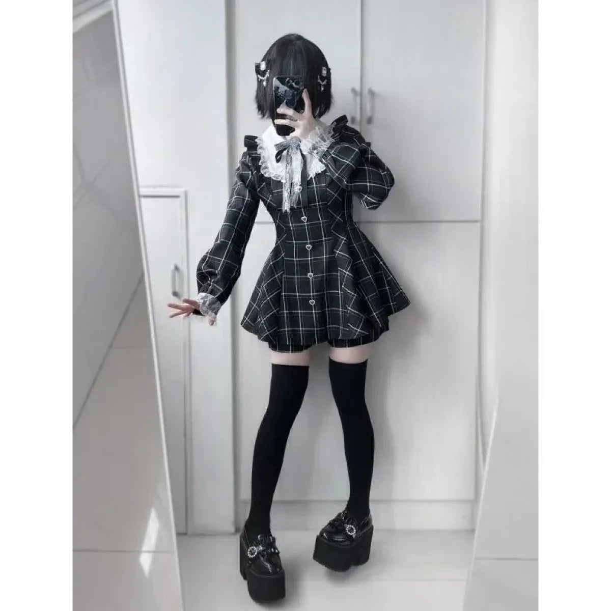 Lolita Plaid Lace Trim Dress